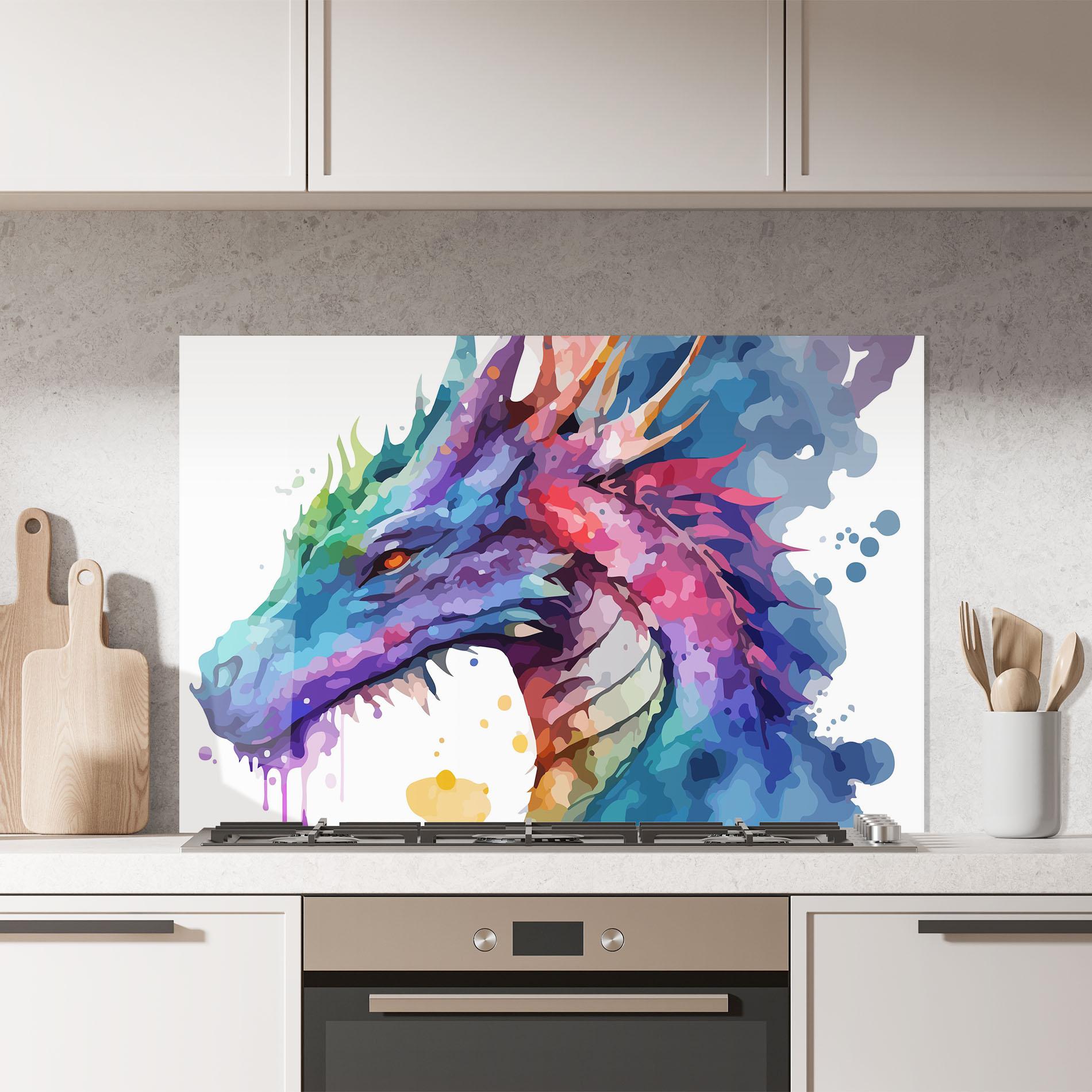 Panou Sticla Bucatarie Colourful Dragon mockup 7