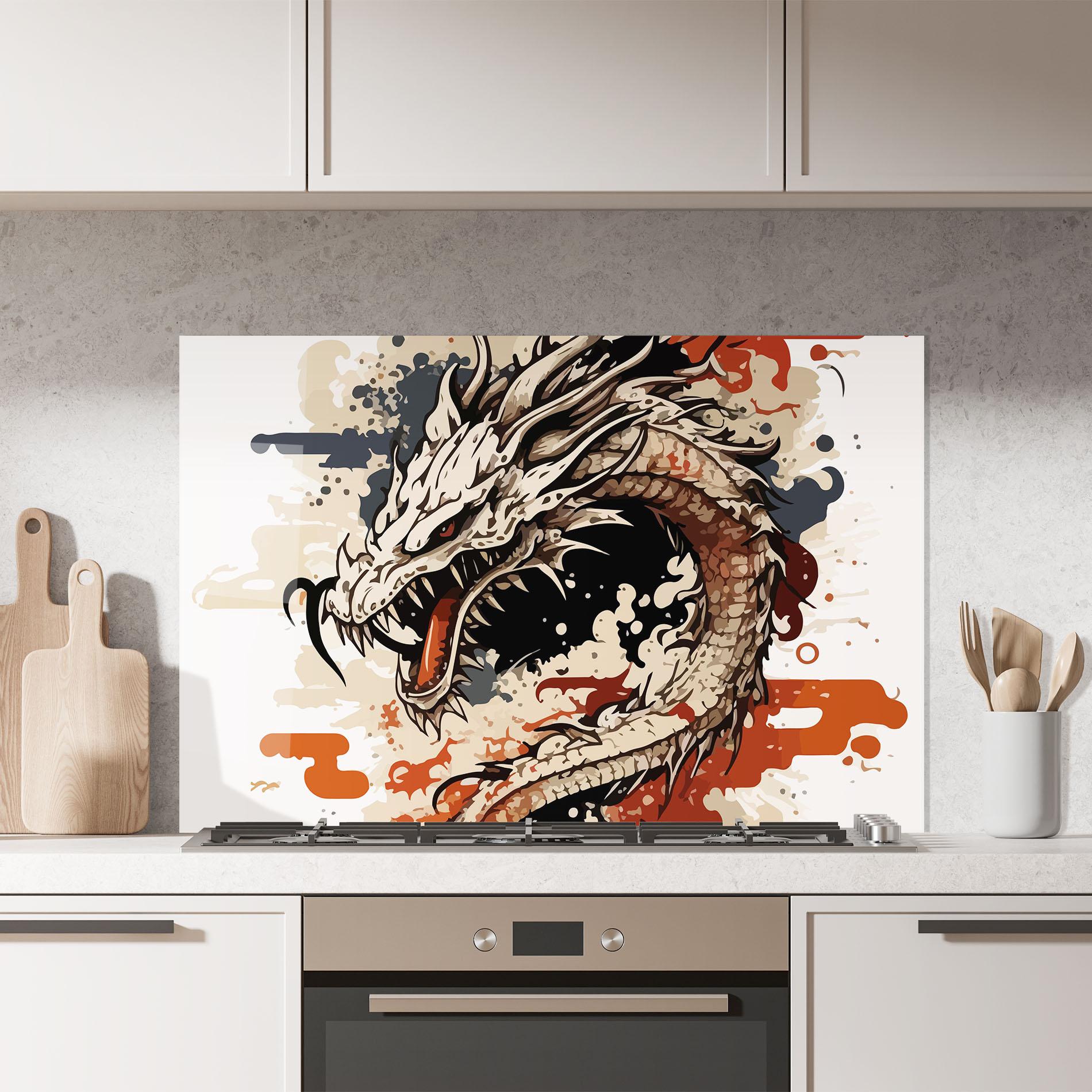 Panou Sticla Bucatarie Cream Dragon Art mockup 7