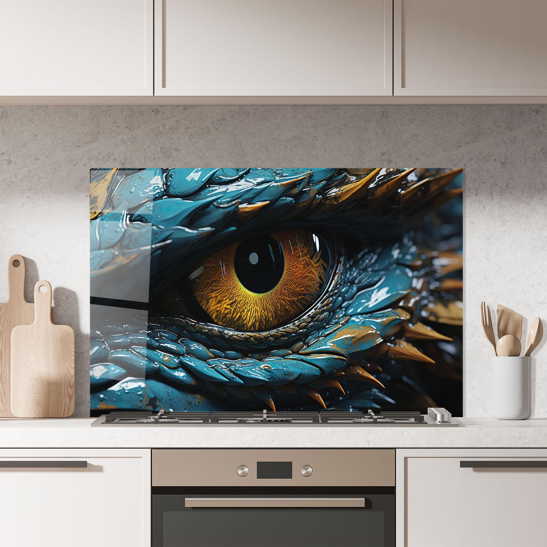 Panou Sticla Bucatarie Dragon Eye Close Up mockup 7