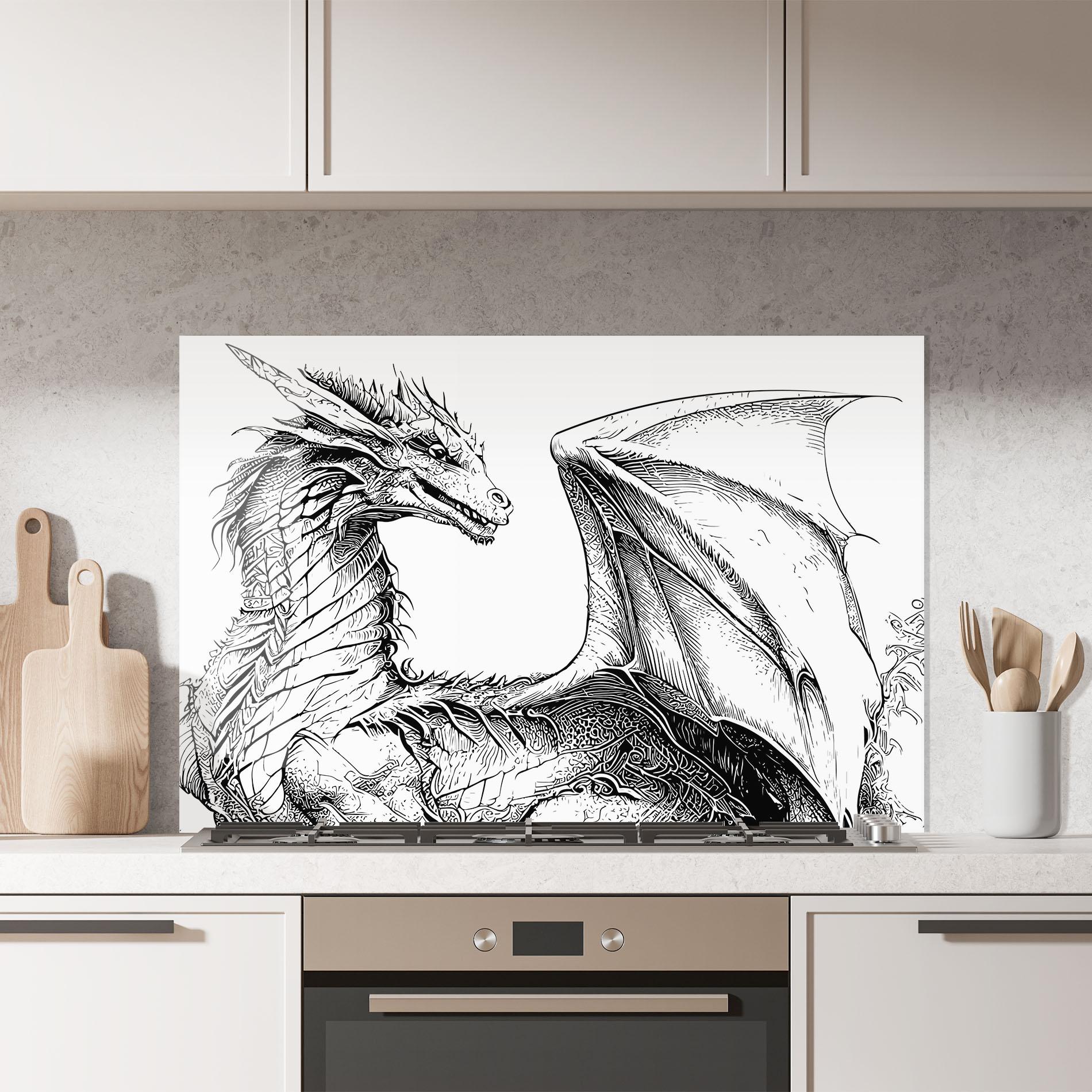 Panou Sticla Bucatarie Dragon Sketch mockup 7