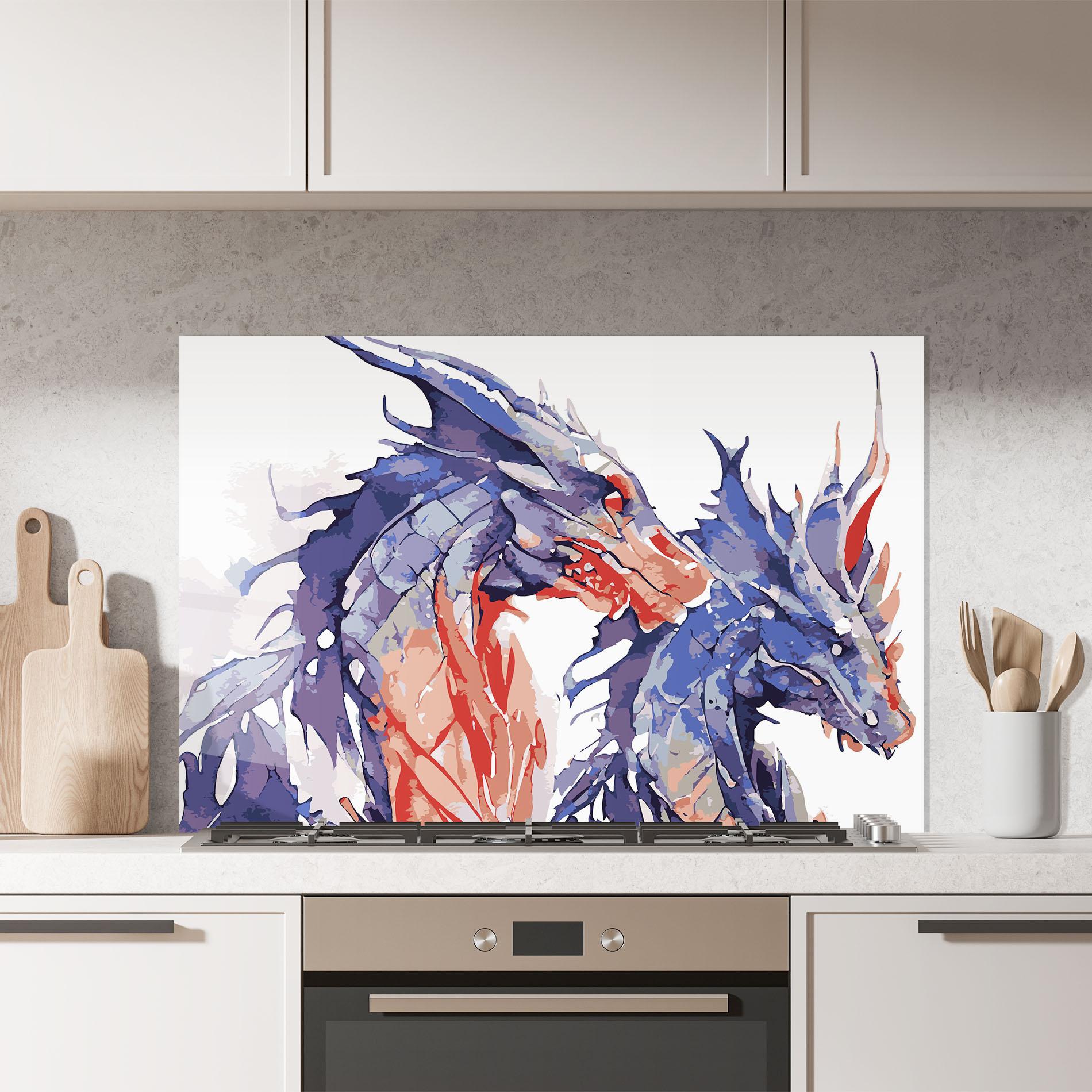 Panou Sticla Bucatarie Purple Orange Dragon mockup 7