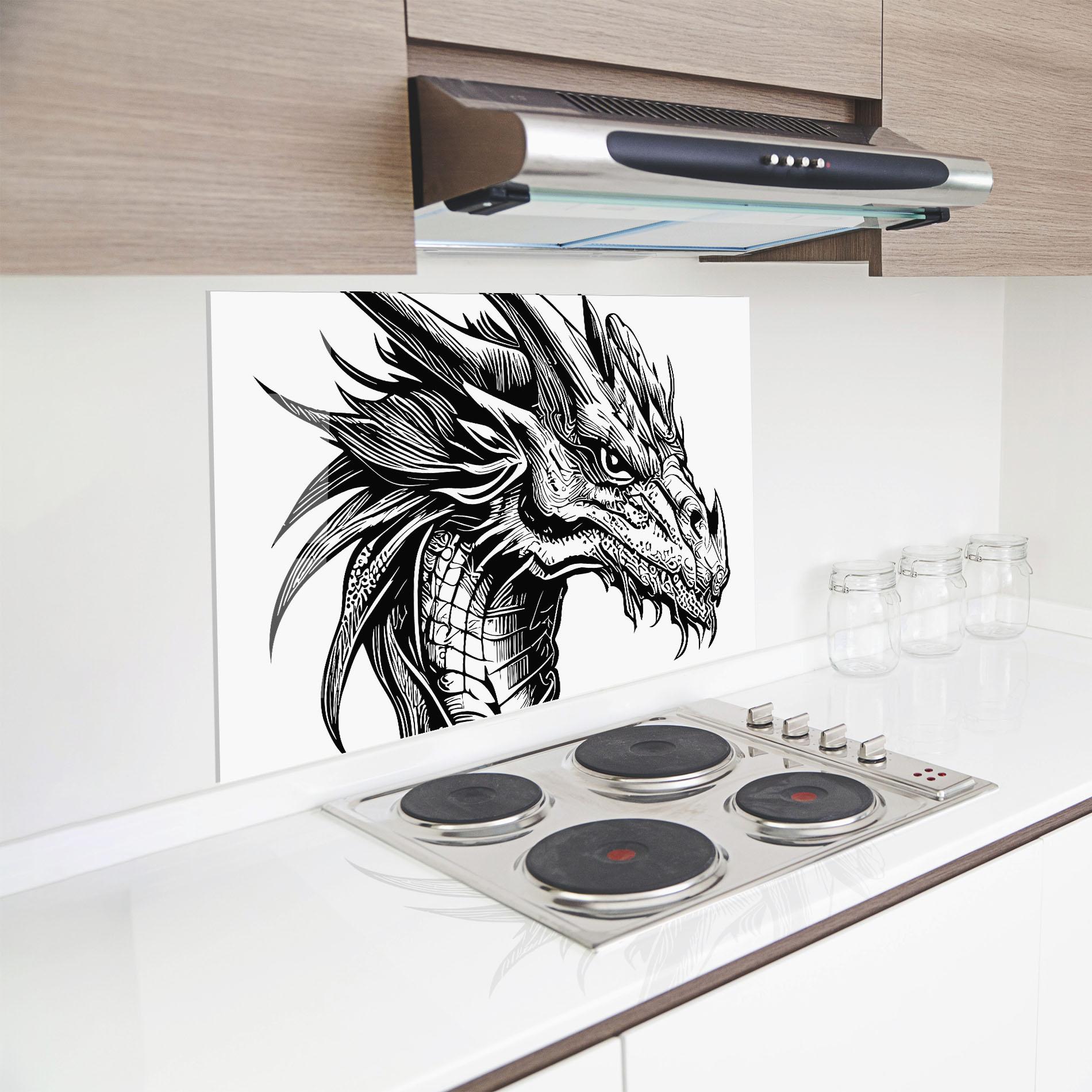 Panou Sticla Bucatarie Black Line Dragon mockup 8