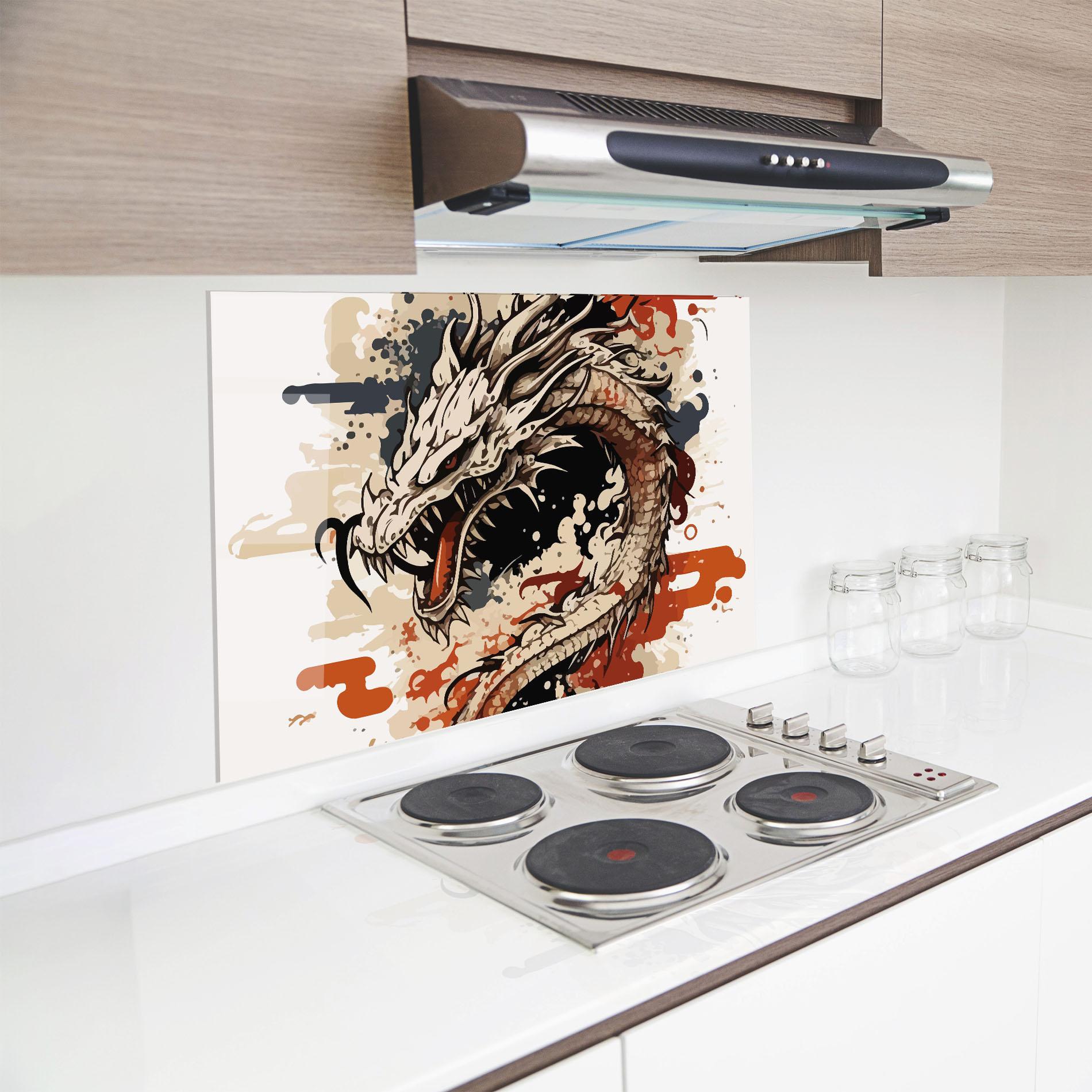 Panou Sticla Bucatarie Cream Dragon Art mockup 8
