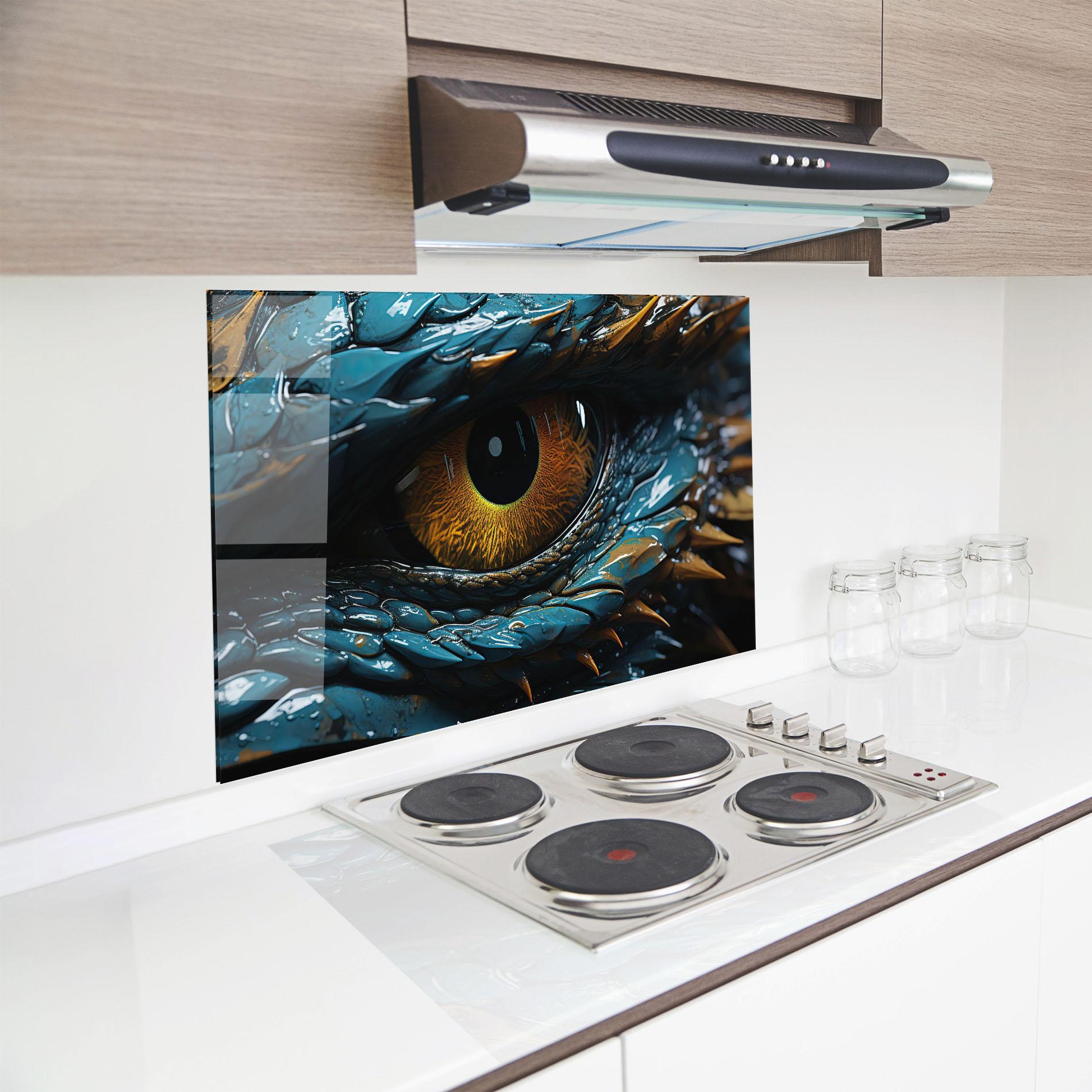 Panou Sticla Bucatarie Dragon Eye Close Up mockup 8