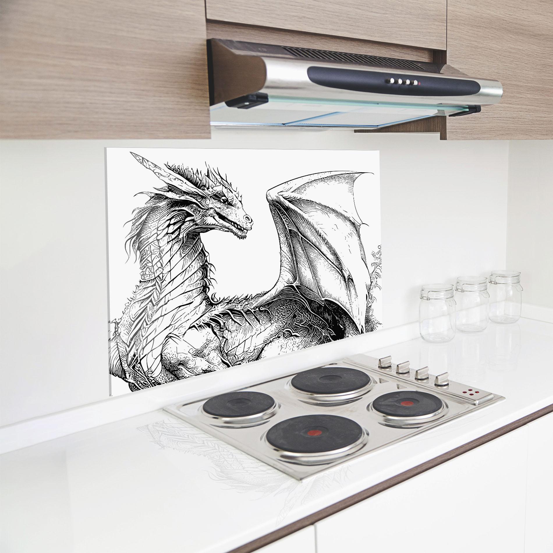 Panou Sticla Bucatarie Dragon Sketch mockup 8