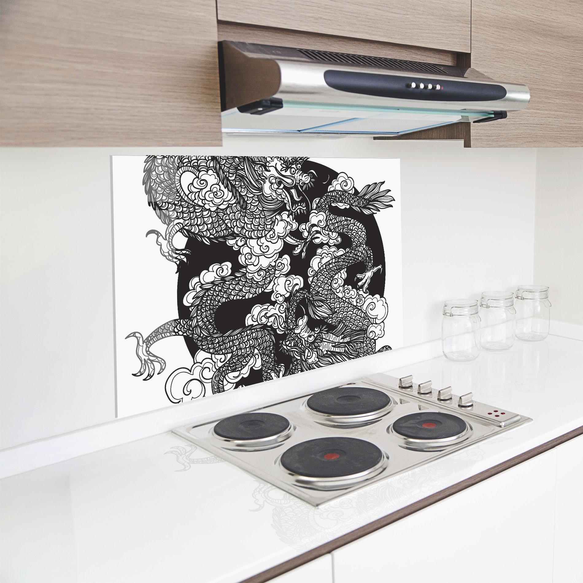 Panou Sticla Bucatarie Grey Moon Dragon mockup 8