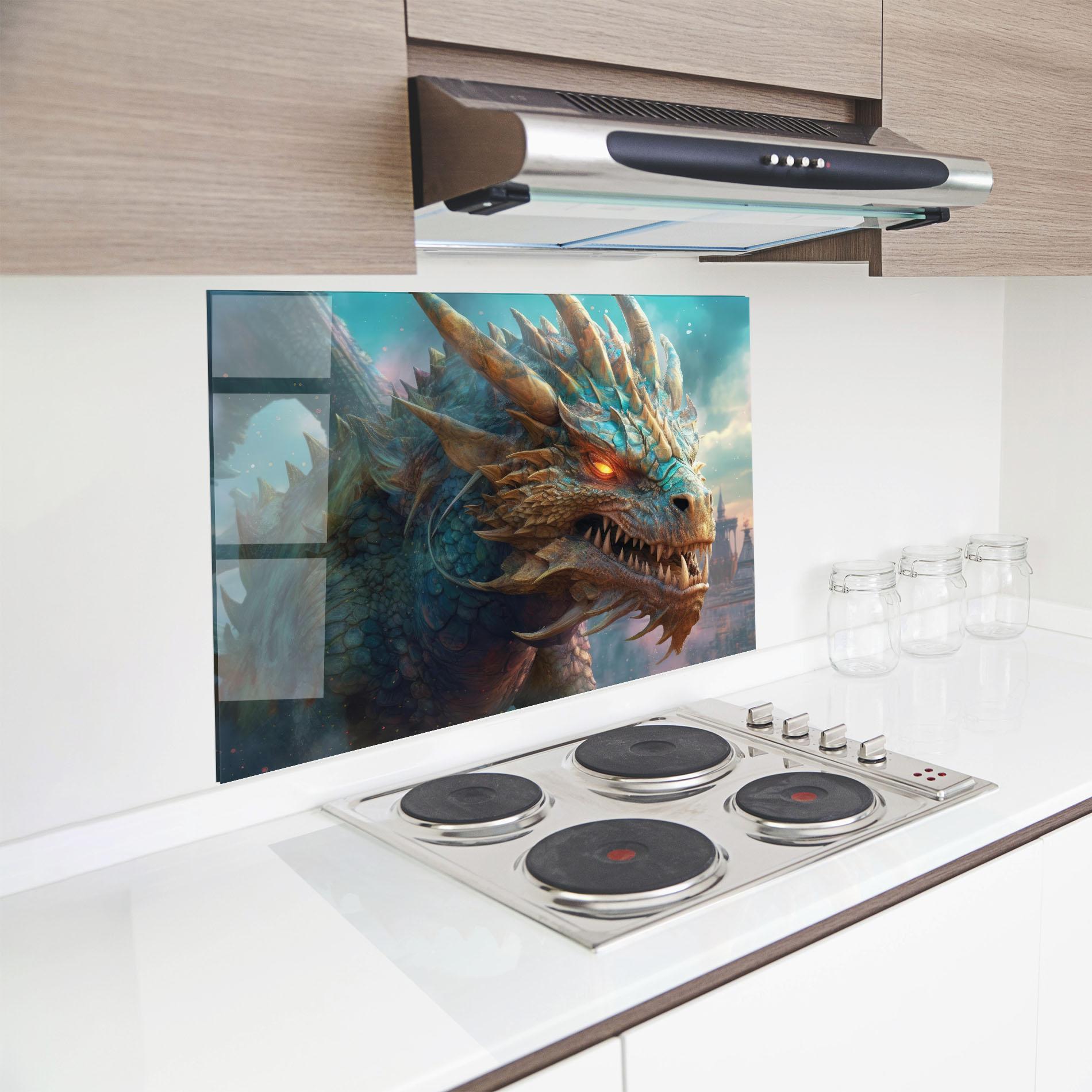 Panou Sticla Bucatarie Pretty Blue Dragon mockup 8