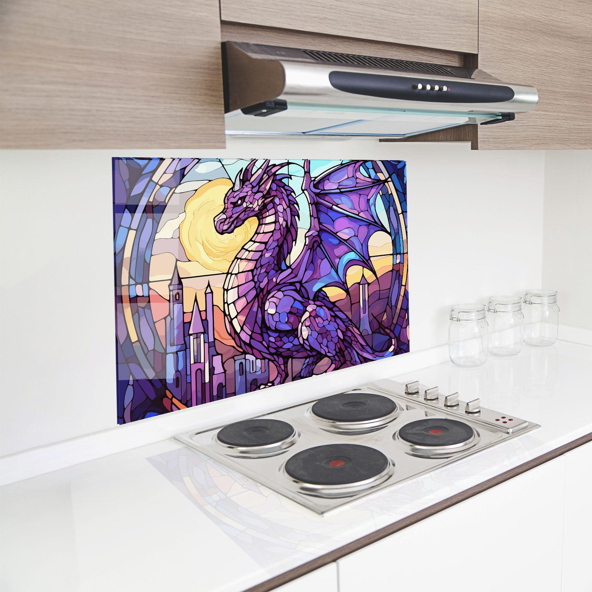 Panou Sticla Bucatarie Purple Pretty Dragon mockup 8