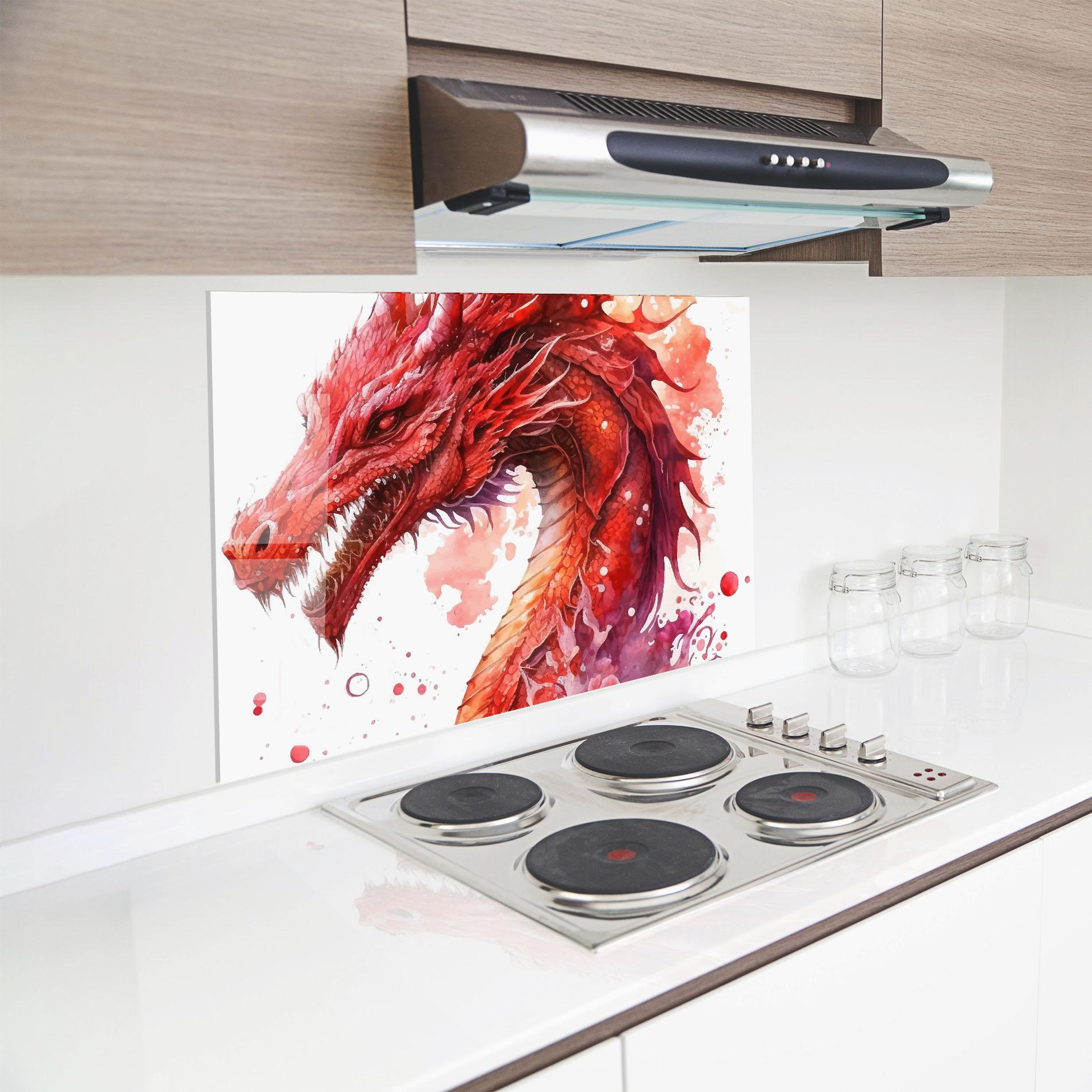 Panou Sticla Bucatarie Red Dragon Art mockup 8