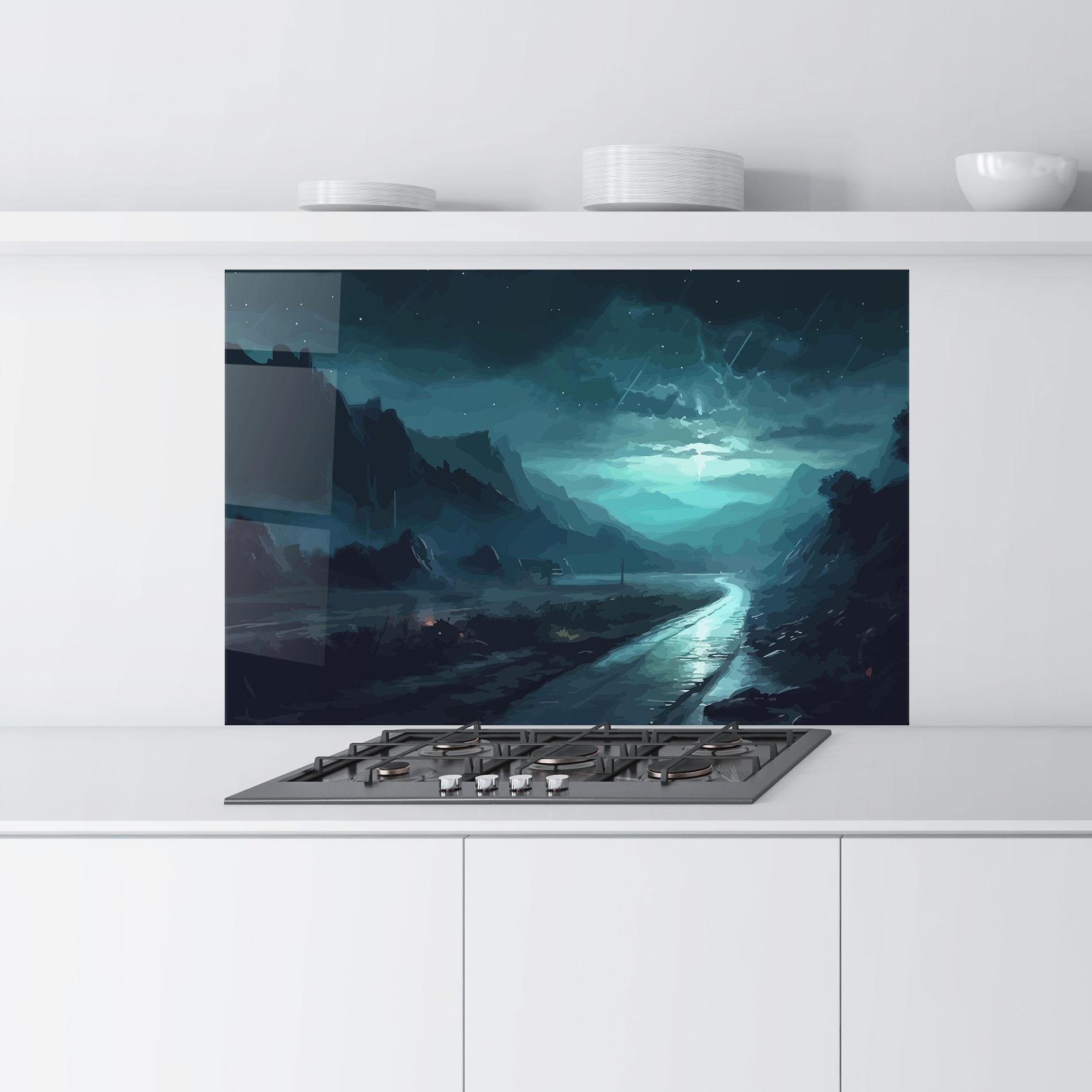 Panou Sticla Bucatarie Blue Universe mockup 9