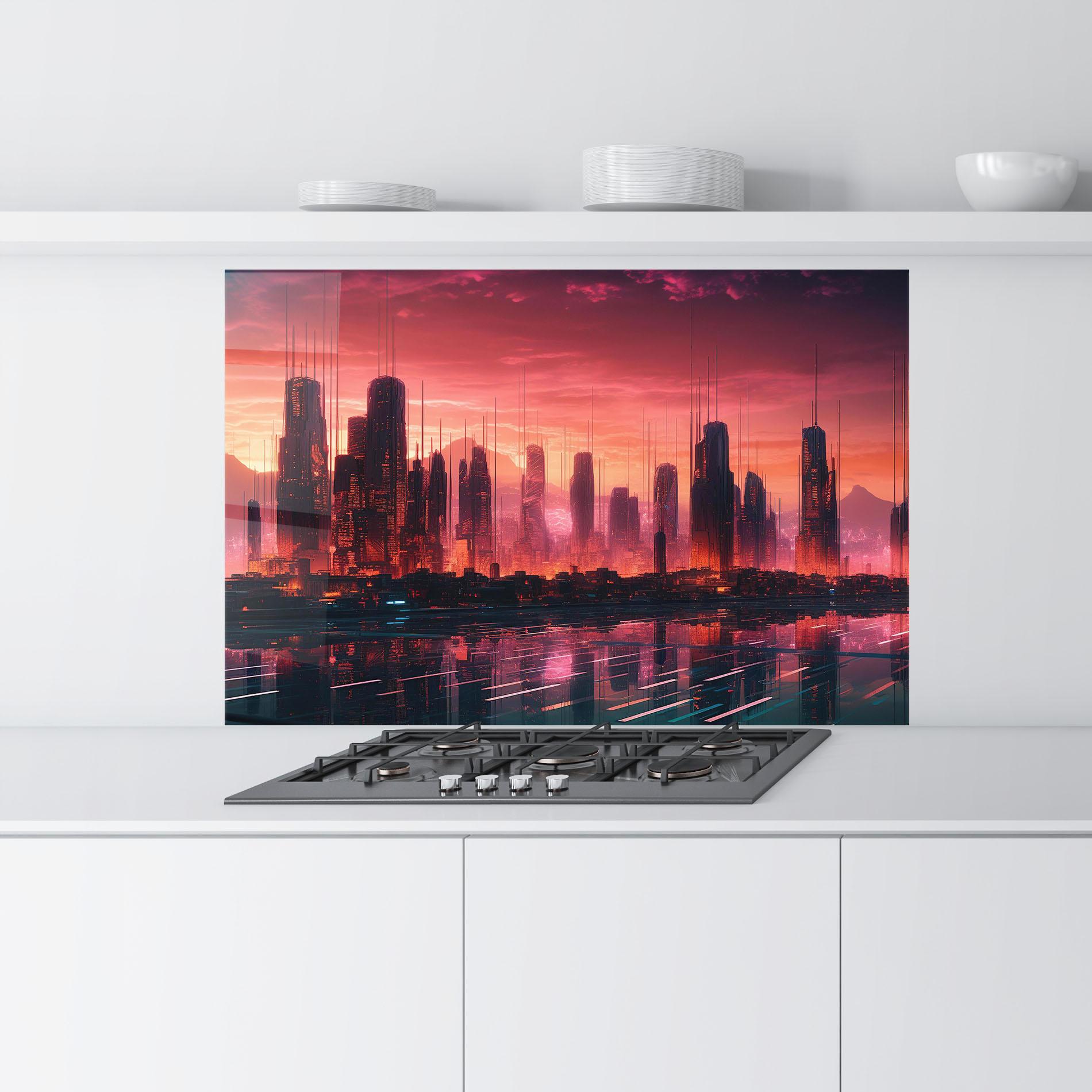 Panou Sticla Bucatarie Cityscape Tower mockup 9