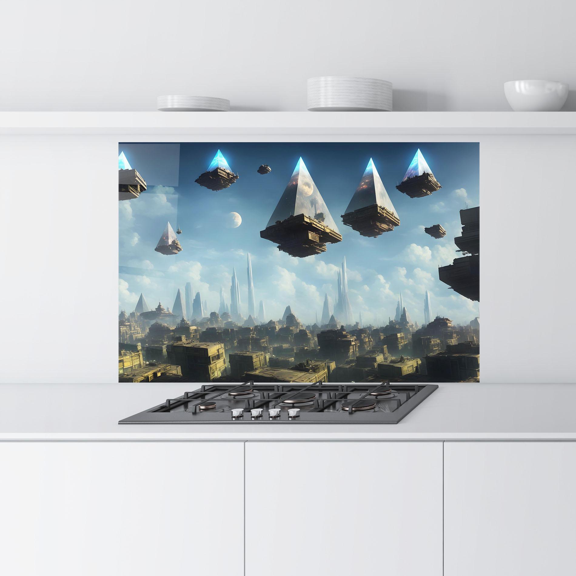 Panou Sticla Bucatarie Flying Piramids mockup 9