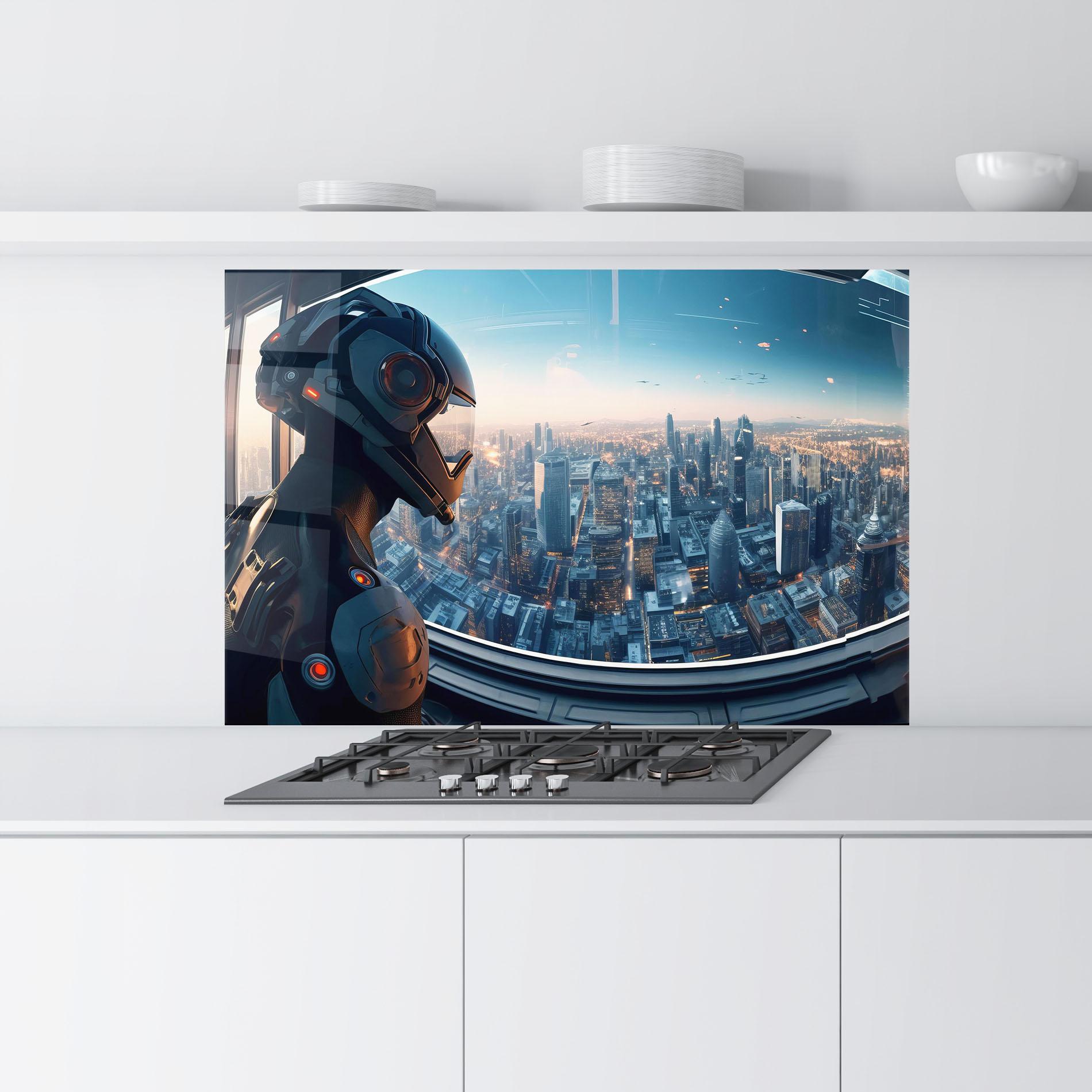 Panou Sticla Bucatarie Futuristic Robot mockup 9