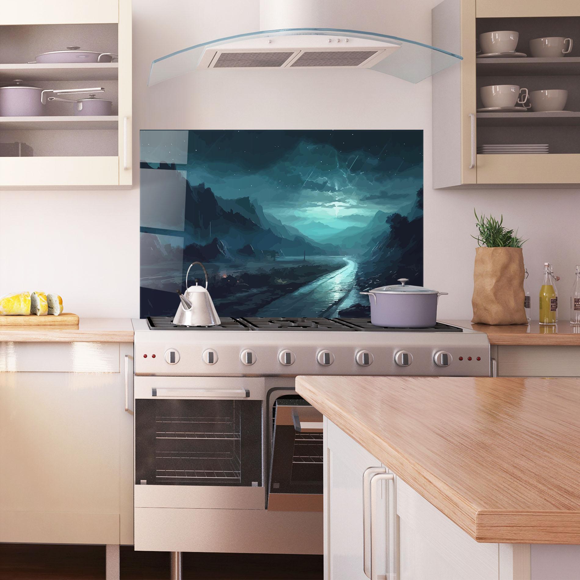 Panou Sticla Bucatarie Blue Universe mockup 1