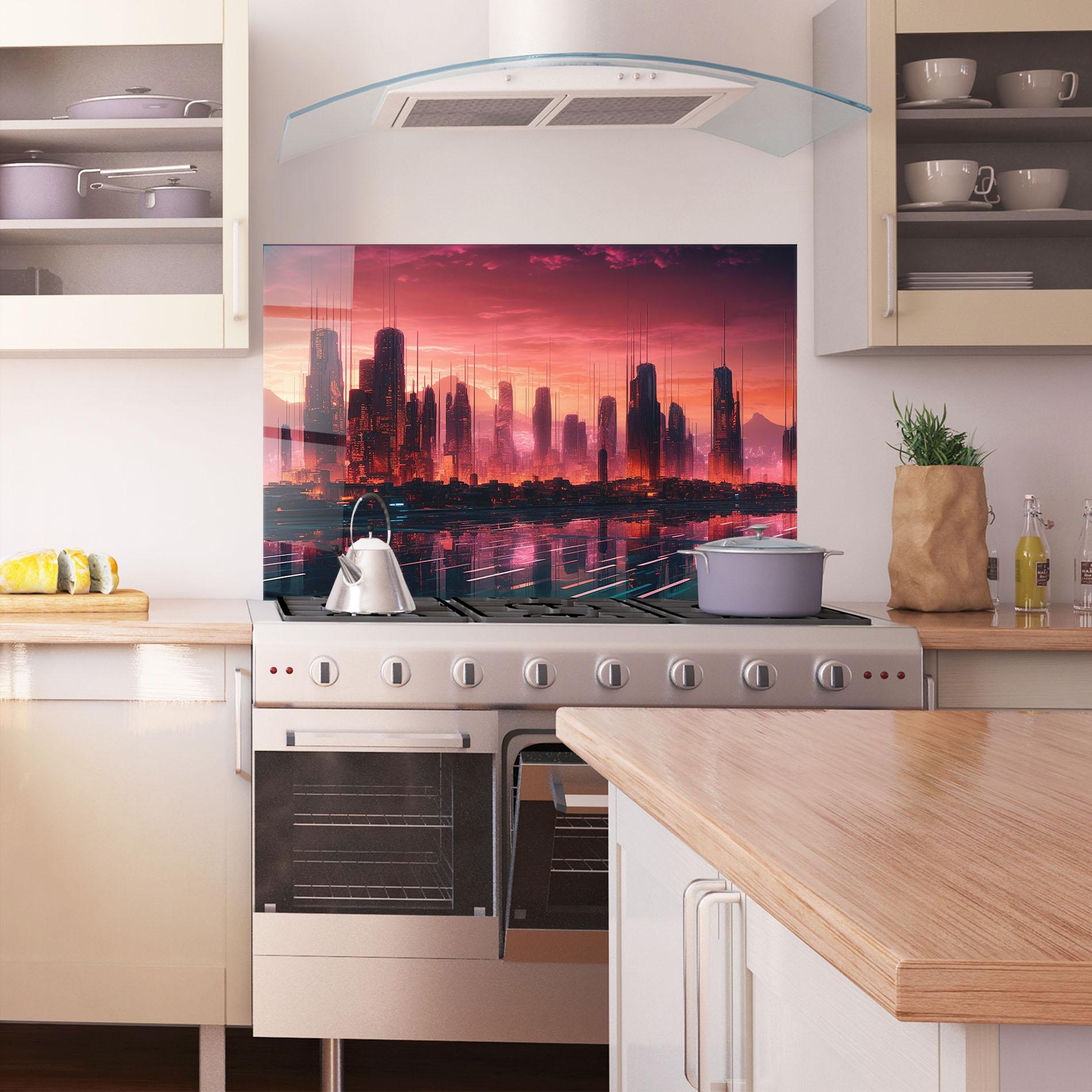 Panou Sticla Bucatarie Cityscape Tower mockup 1