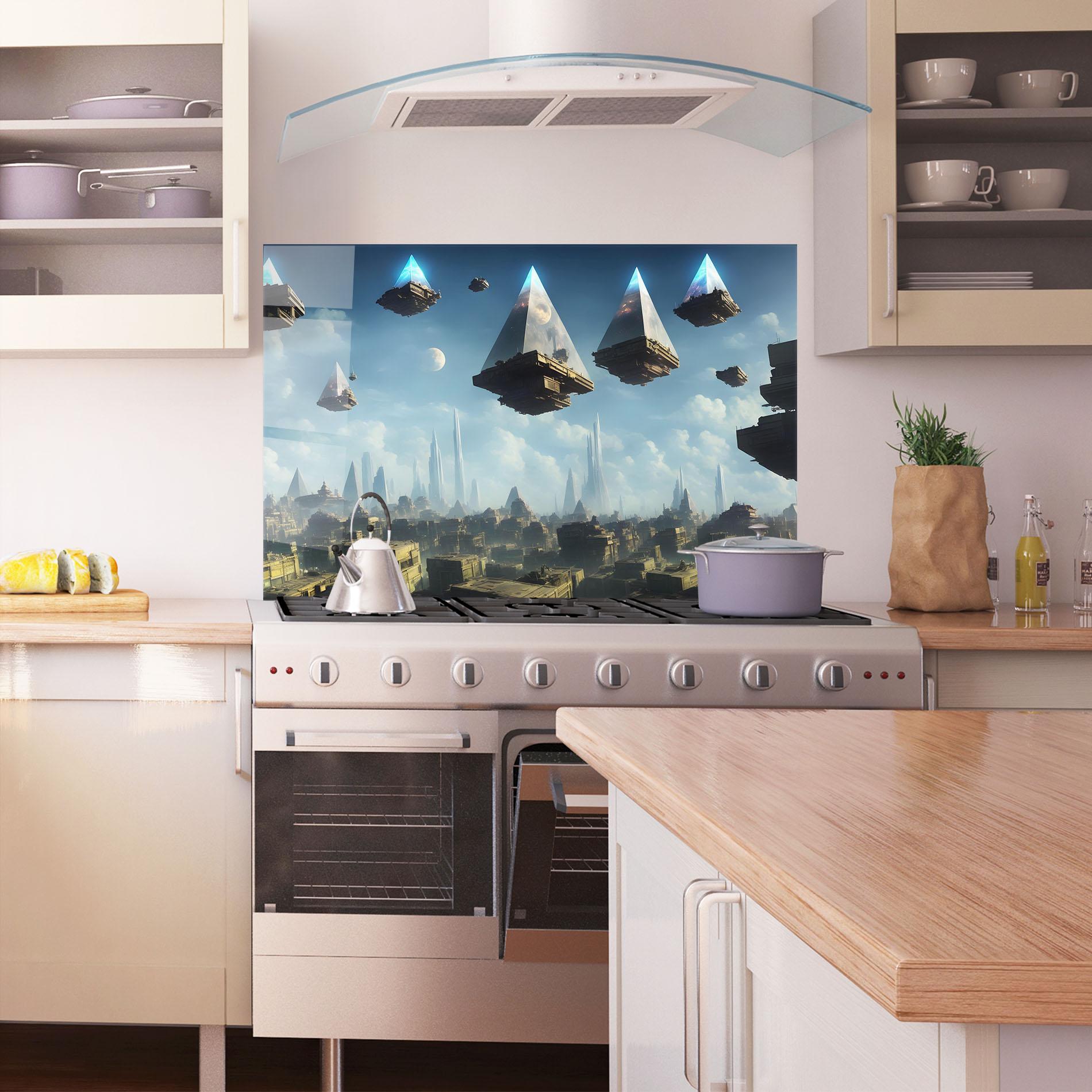 Panou Sticla Bucatarie Flying Piramids mockup 1