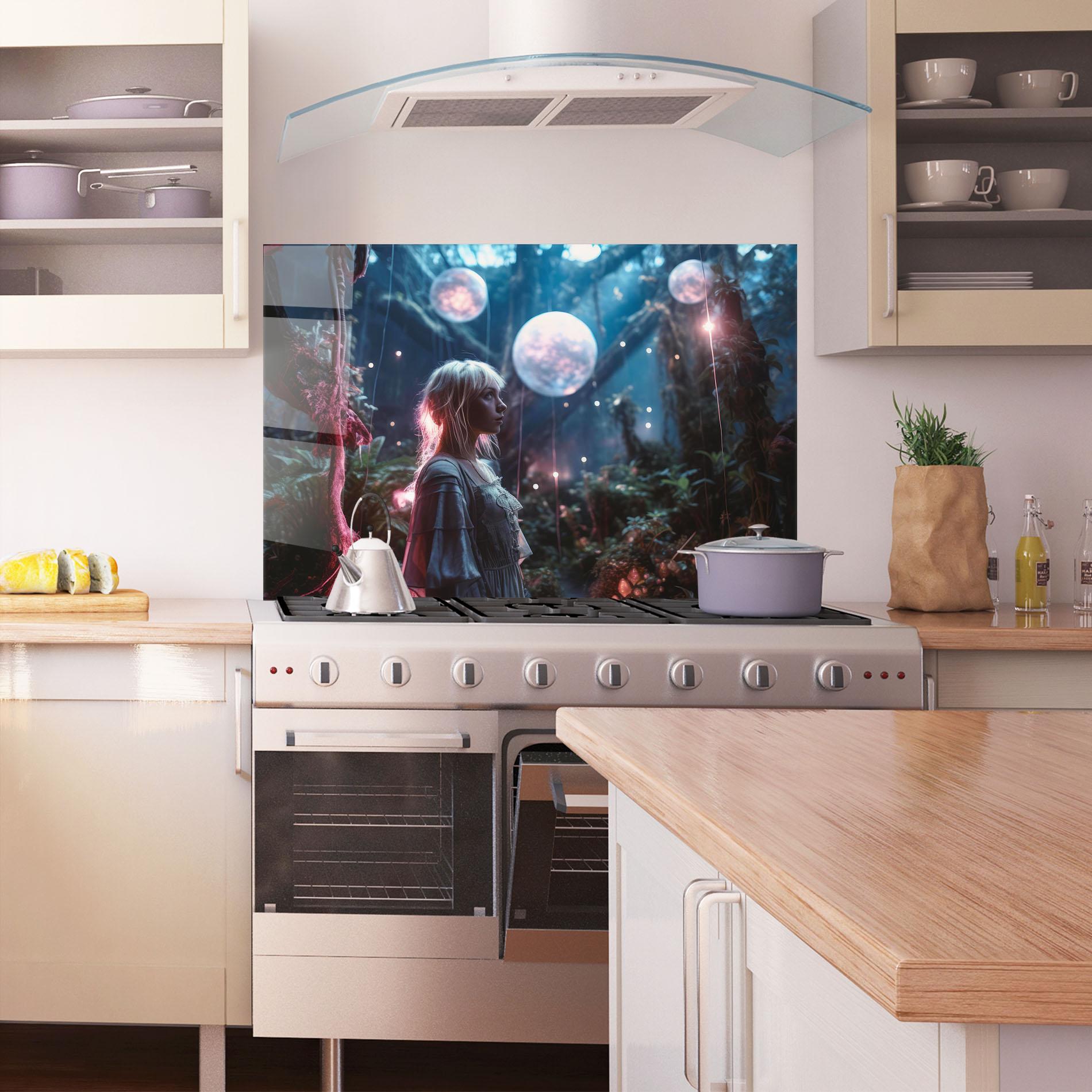 Panou Sticla Bucatarie Glowing Balls Floating mockup 1