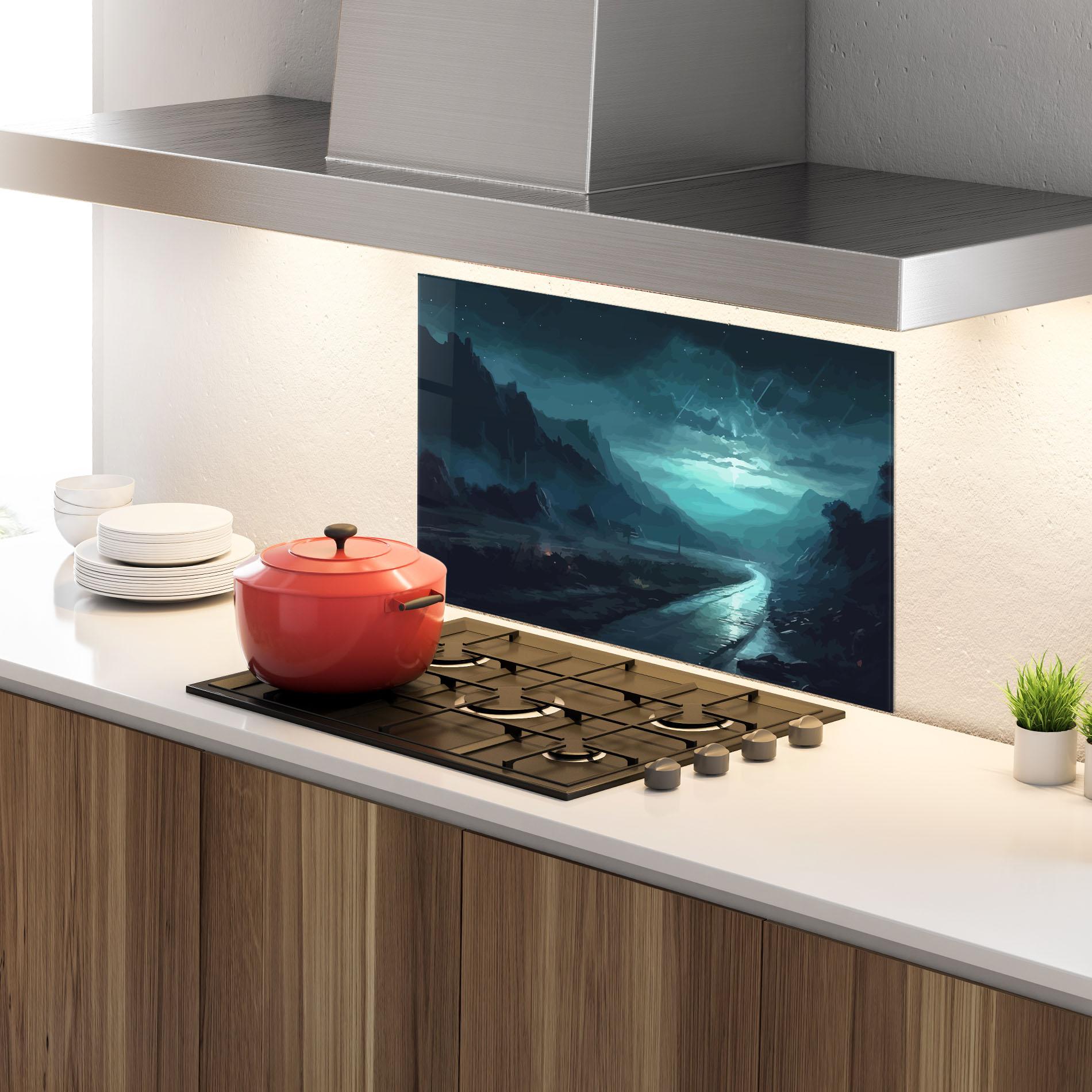 Panou Sticla Bucatarie Blue Universe mockup 4