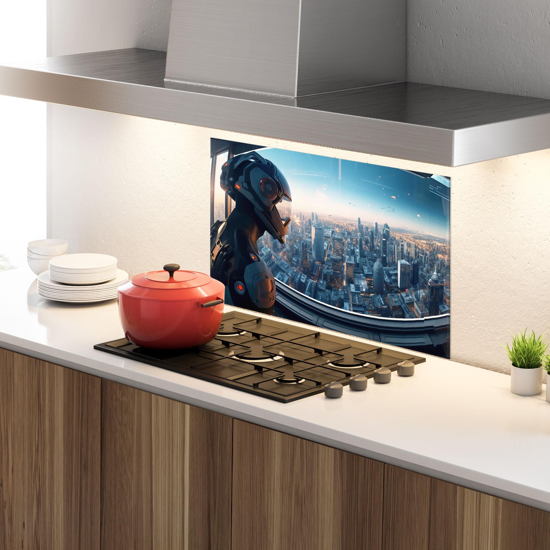 Panou Sticla Bucatarie Futuristic Robot mockup 4