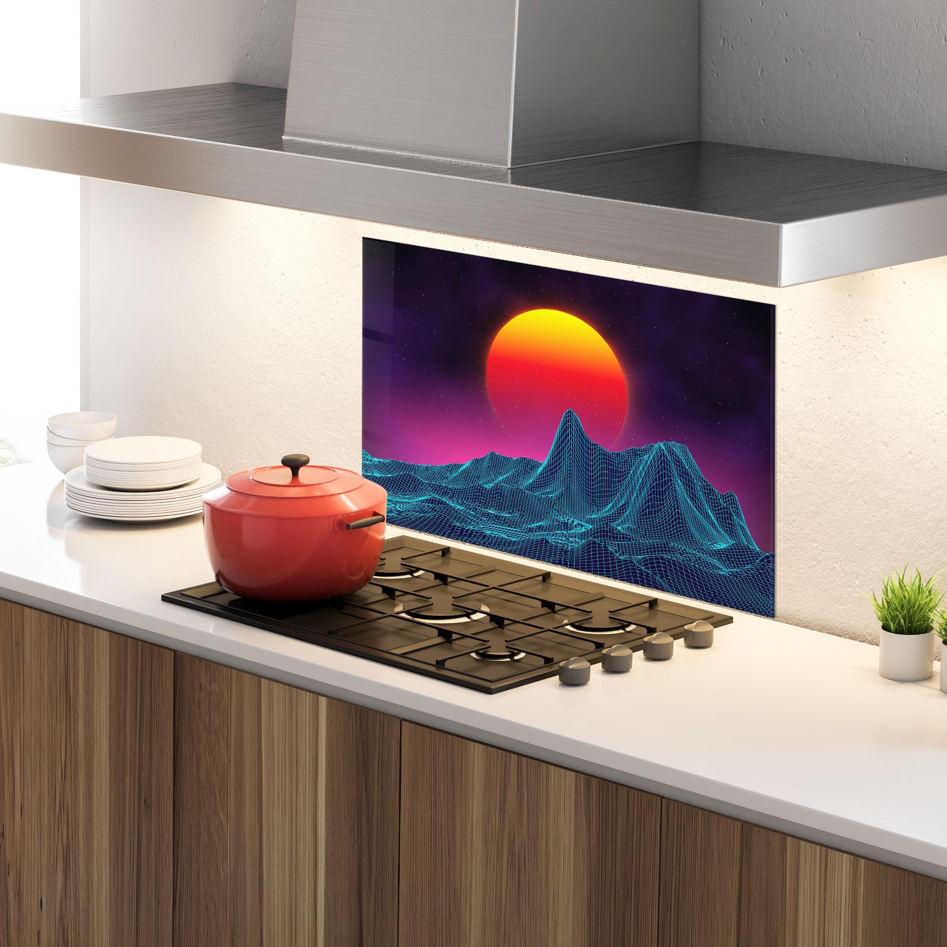 Panou Sticla Bucatarie Yellow Orange Planet mockup 4