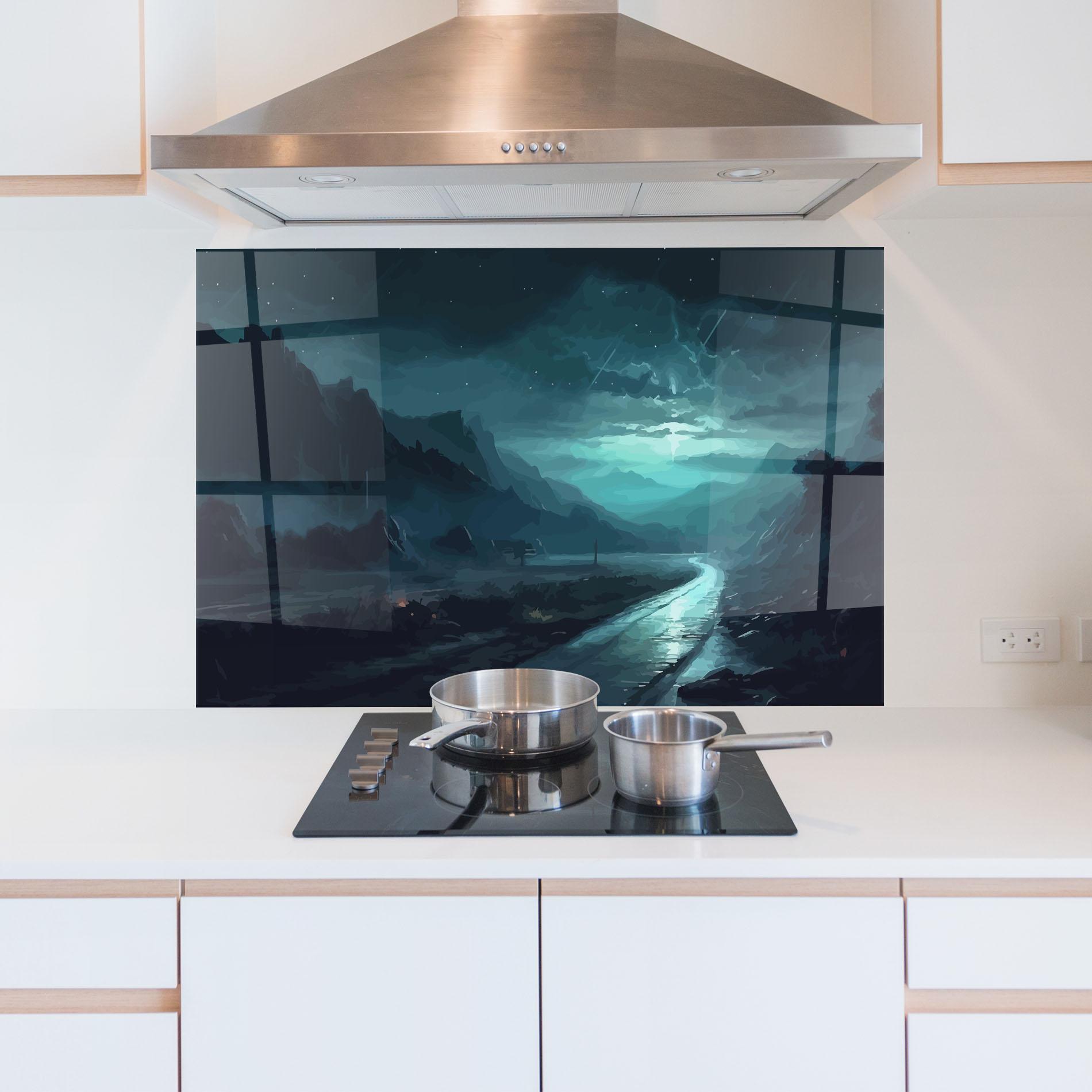 Panou Sticla Bucatarie Blue Universe mockup 5