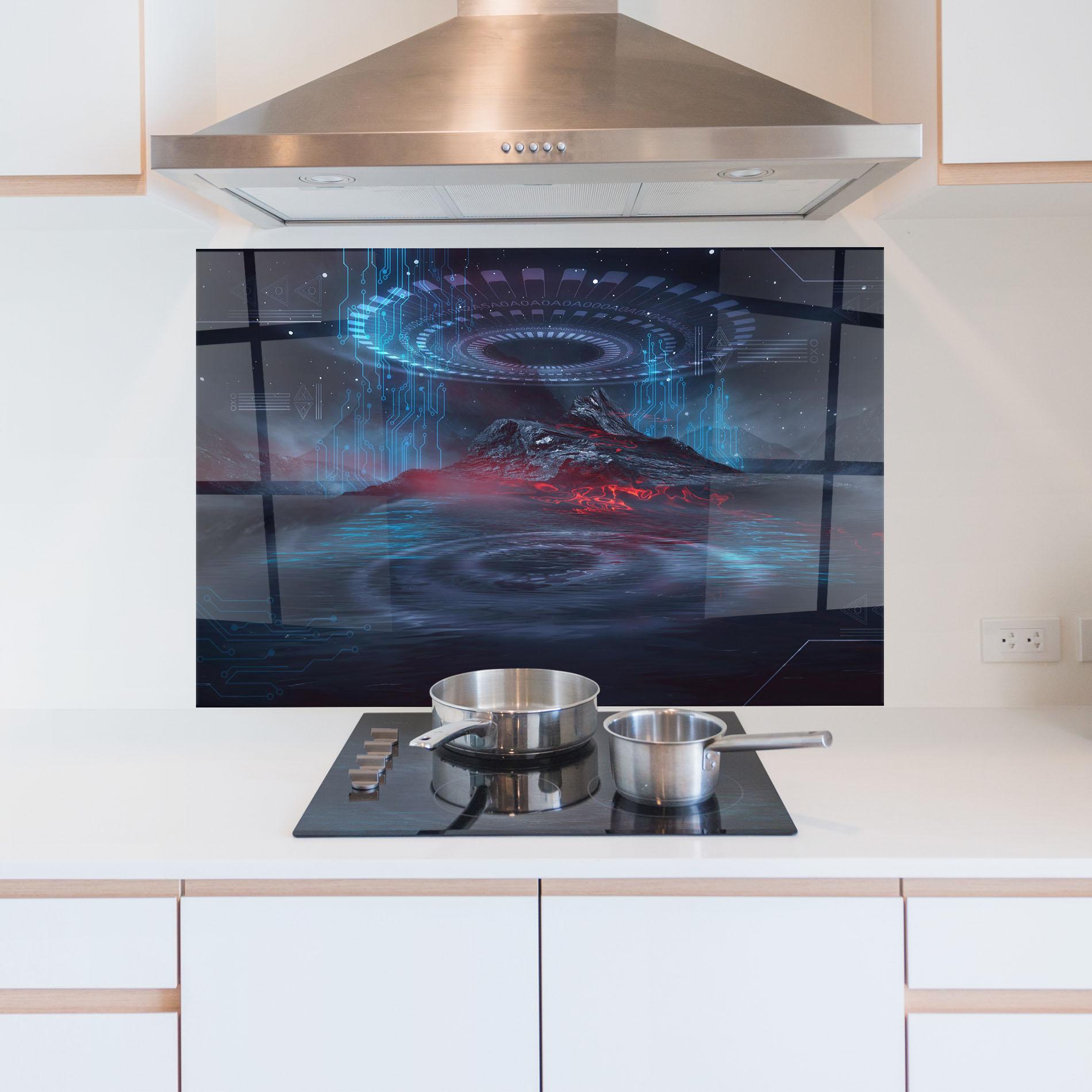 Panou Sticla Bucatarie Neon Space Galaxy mockup 5