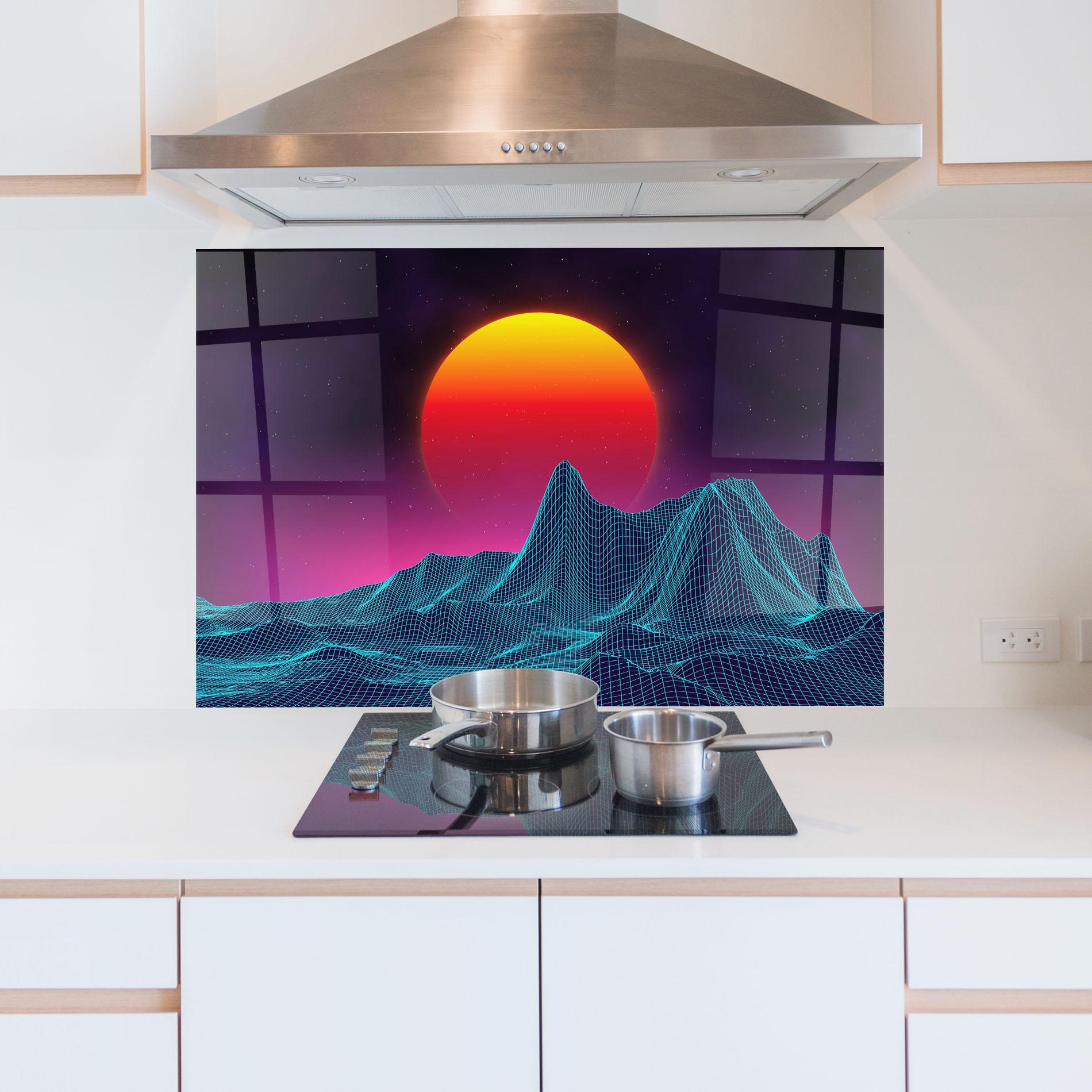 Panou Sticla Bucatarie Yellow Orange Planet mockup 5