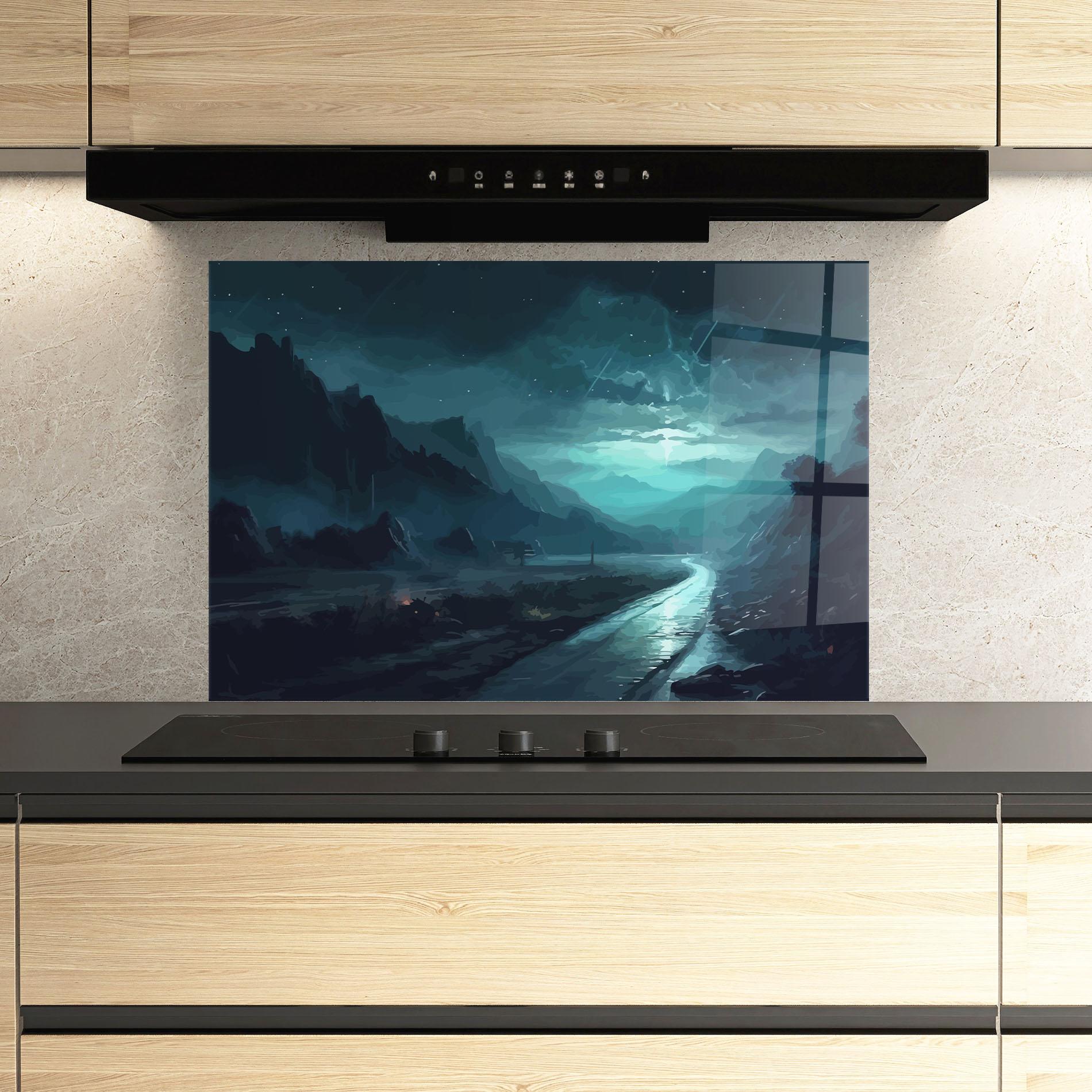 Panou Sticla Bucatarie Blue Universe mockup 3