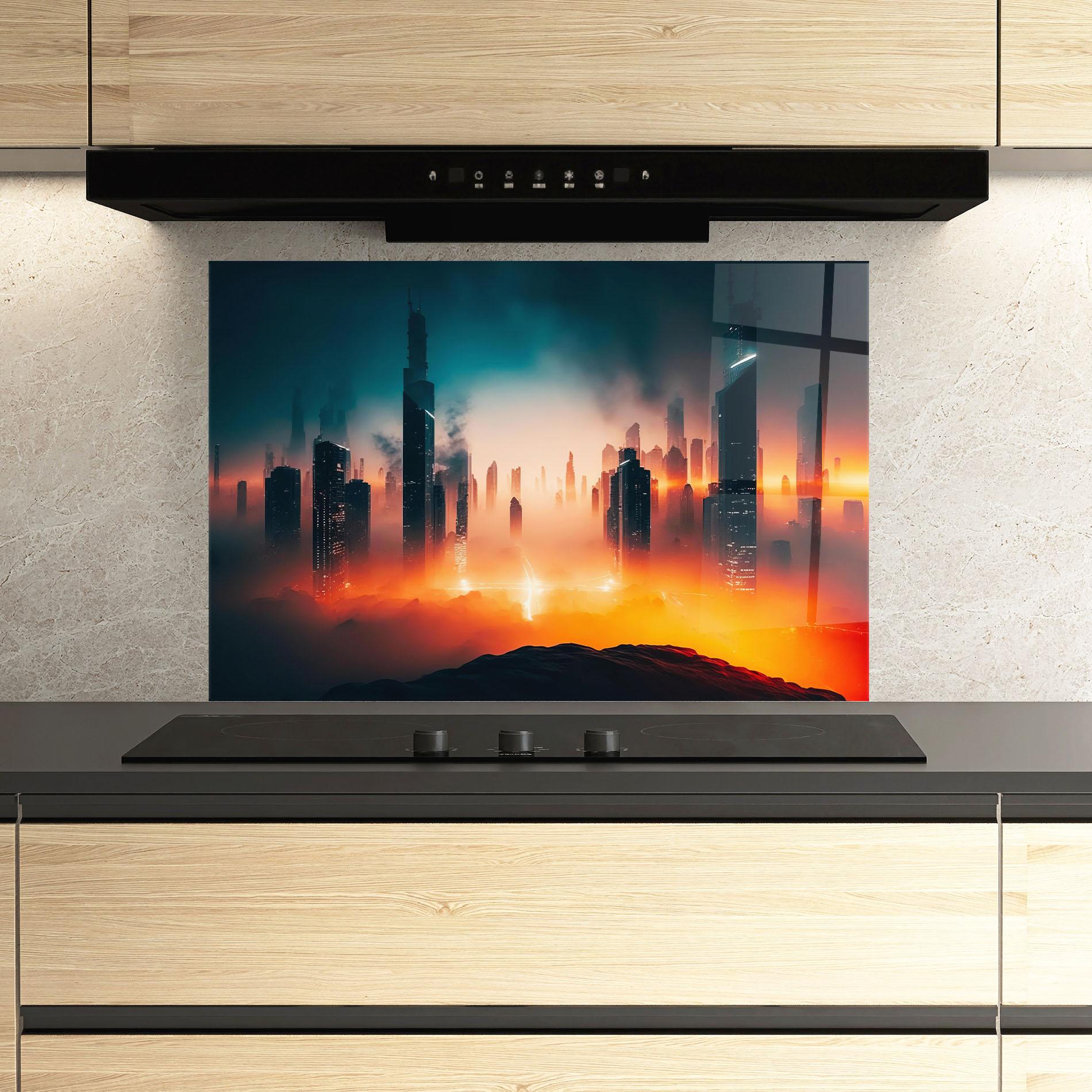 Panou Sticla Bucatarie City S Skyline mockup 3