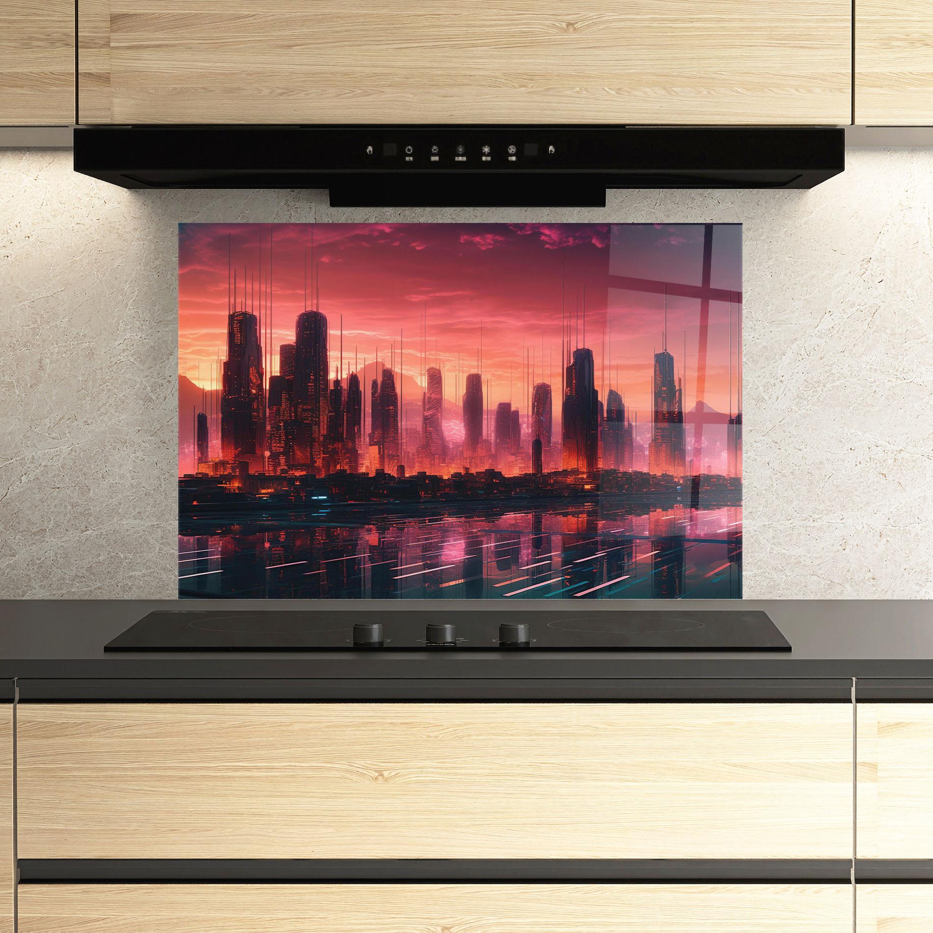 Panou Sticla Bucatarie Cityscape Tower mockup 3