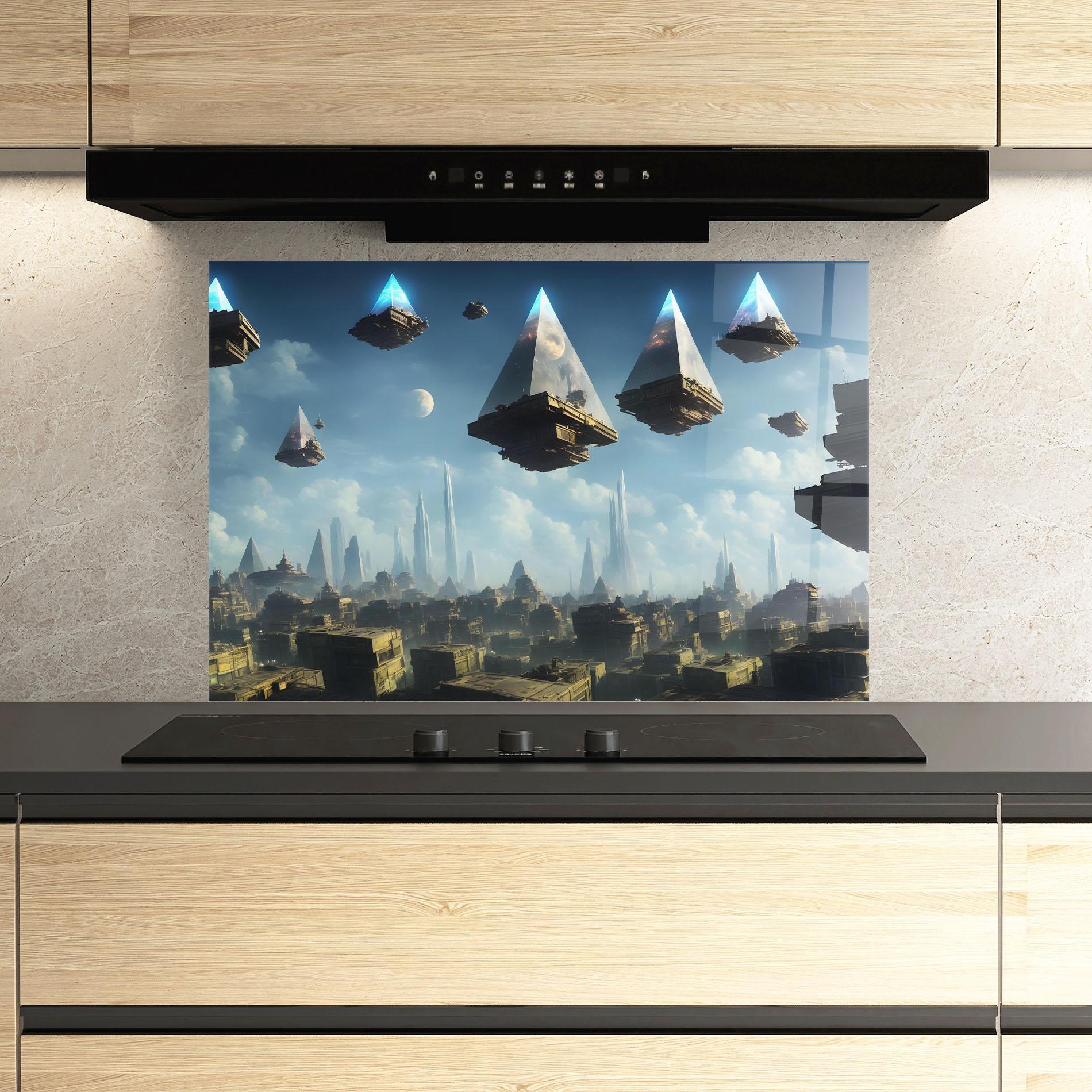 Panou Sticla Bucatarie Flying Piramids mockup 3