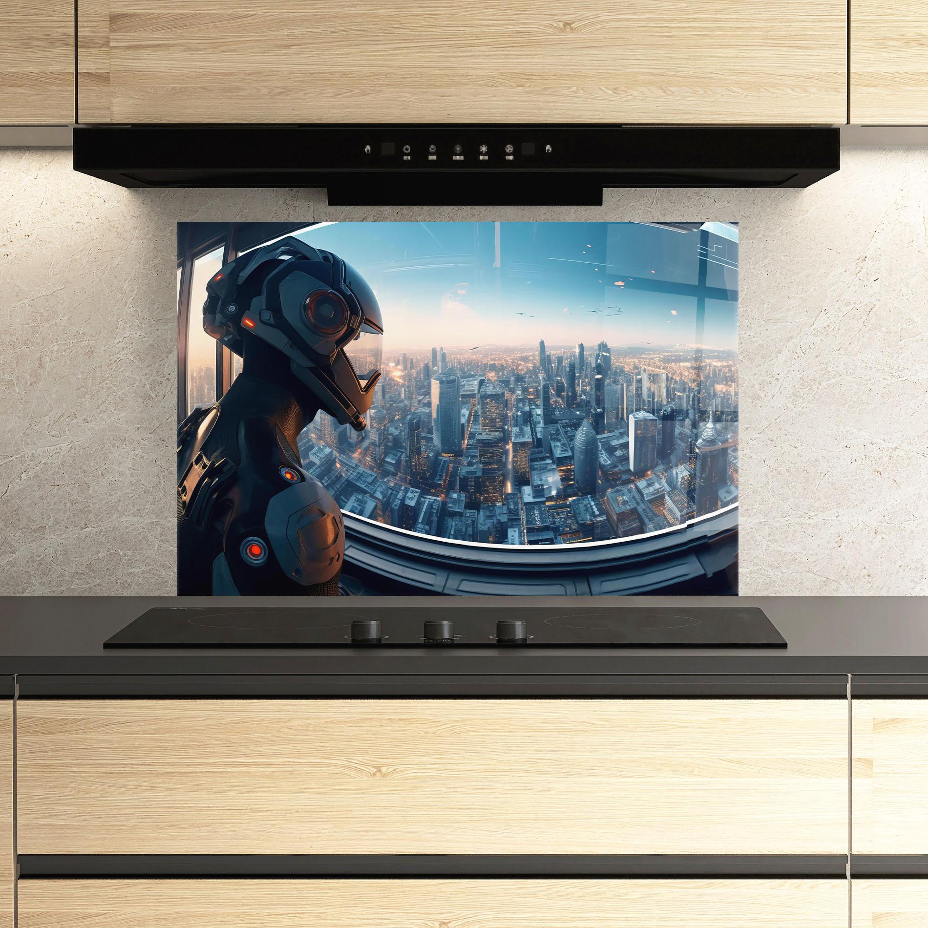 Panou Sticla Bucatarie Futuristic Robot mockup 3