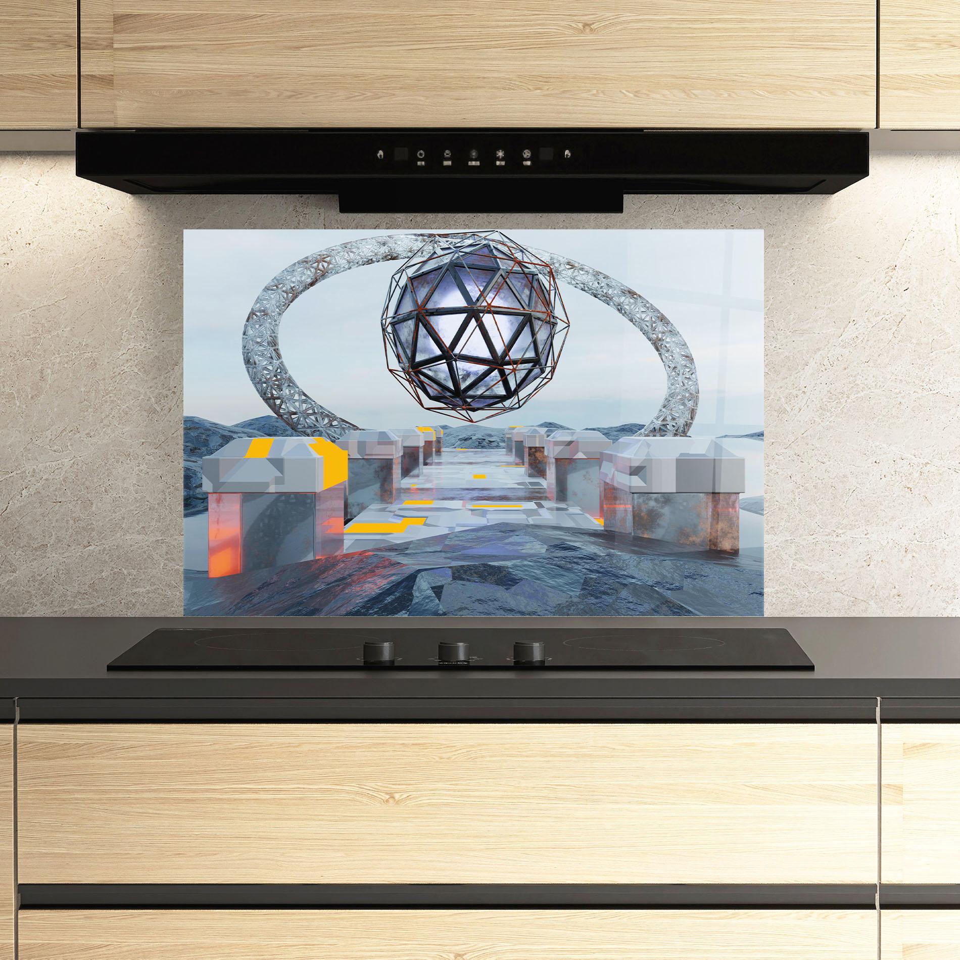 Panou Sticla Bucatarie Galactic Globe mockup 3