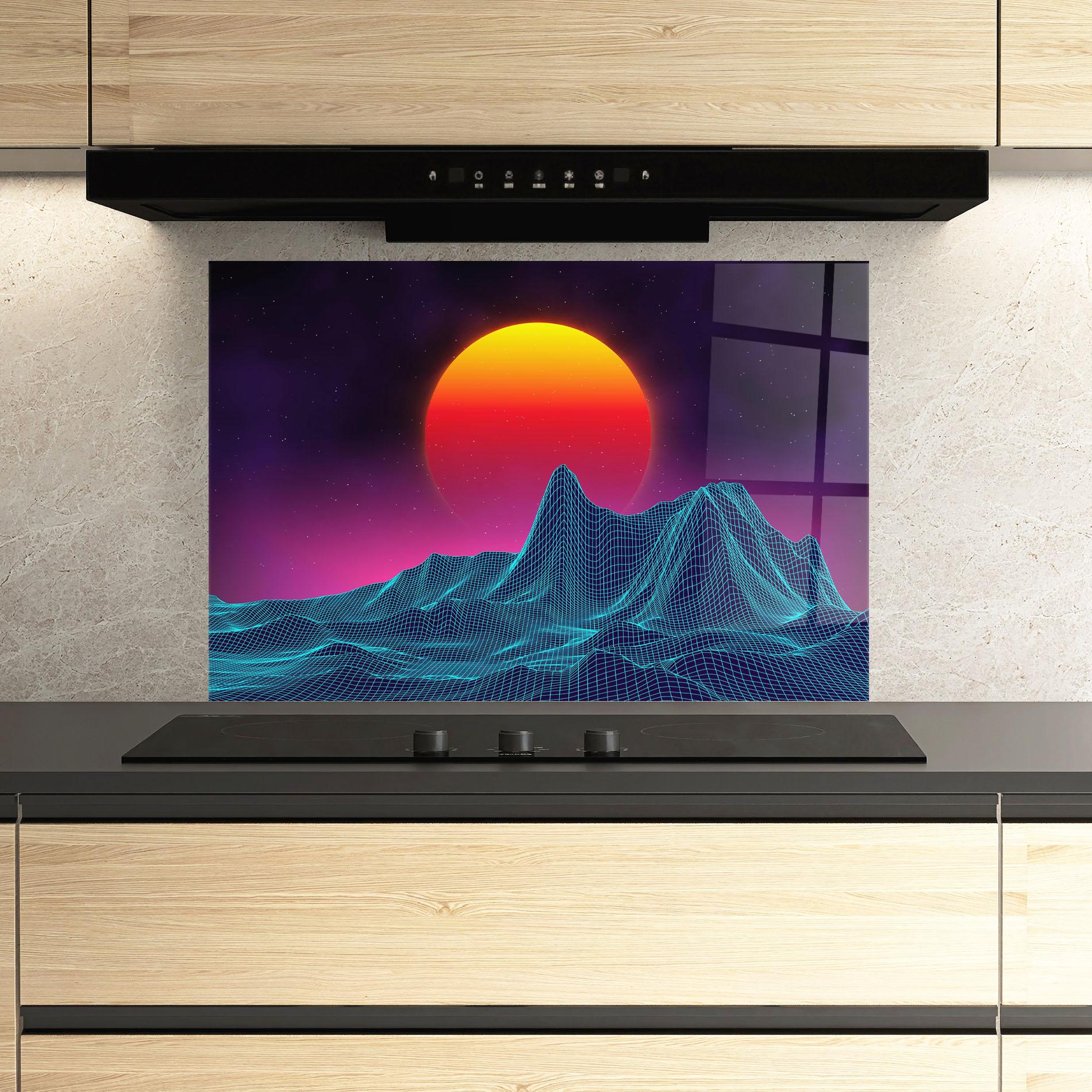 Panou Sticla Bucatarie Yellow Orange Planet mockup 3