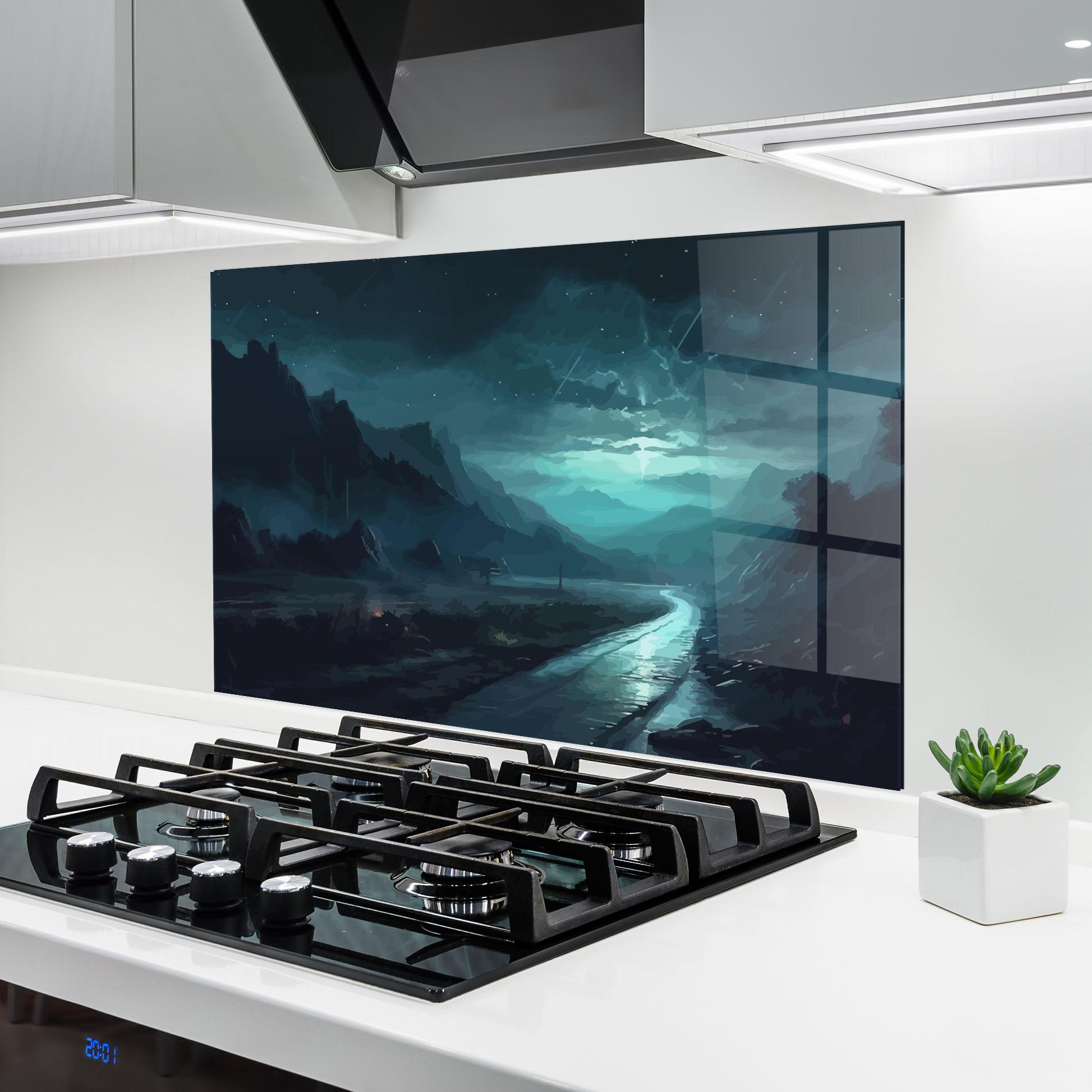 Panou Sticla Bucatarie Blue Universe mockup 6