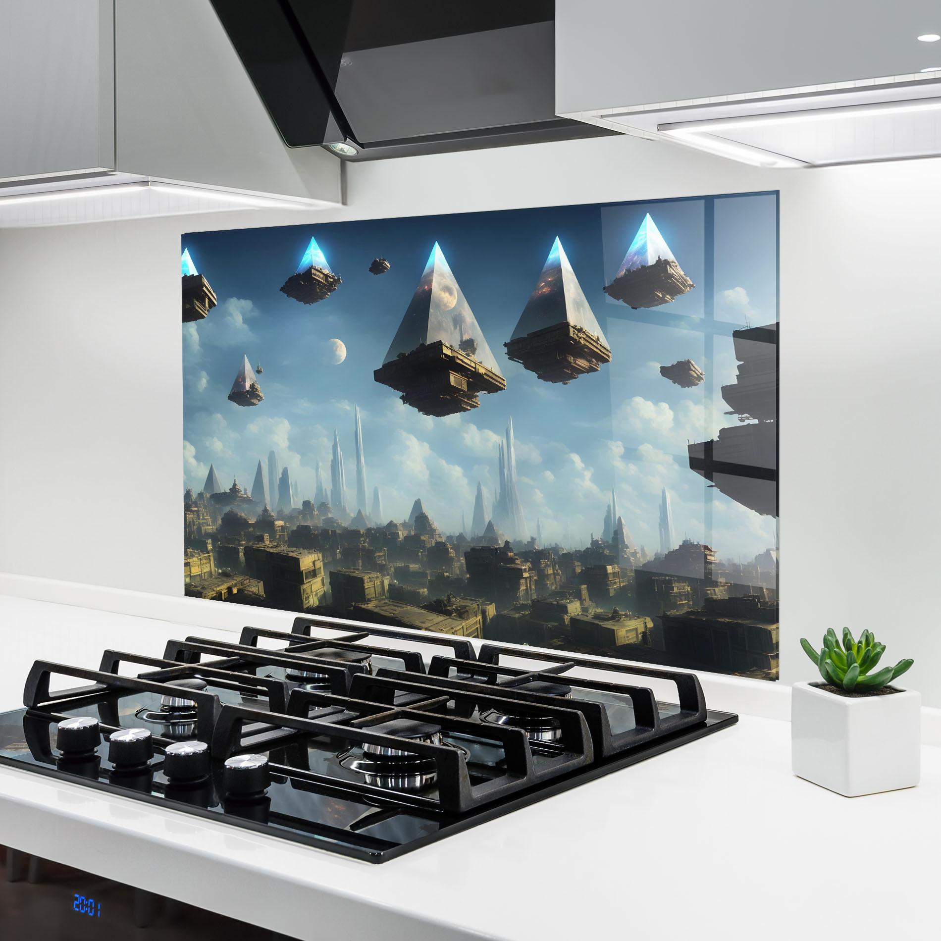 Panou Sticla Bucatarie Flying Piramids mockup 6