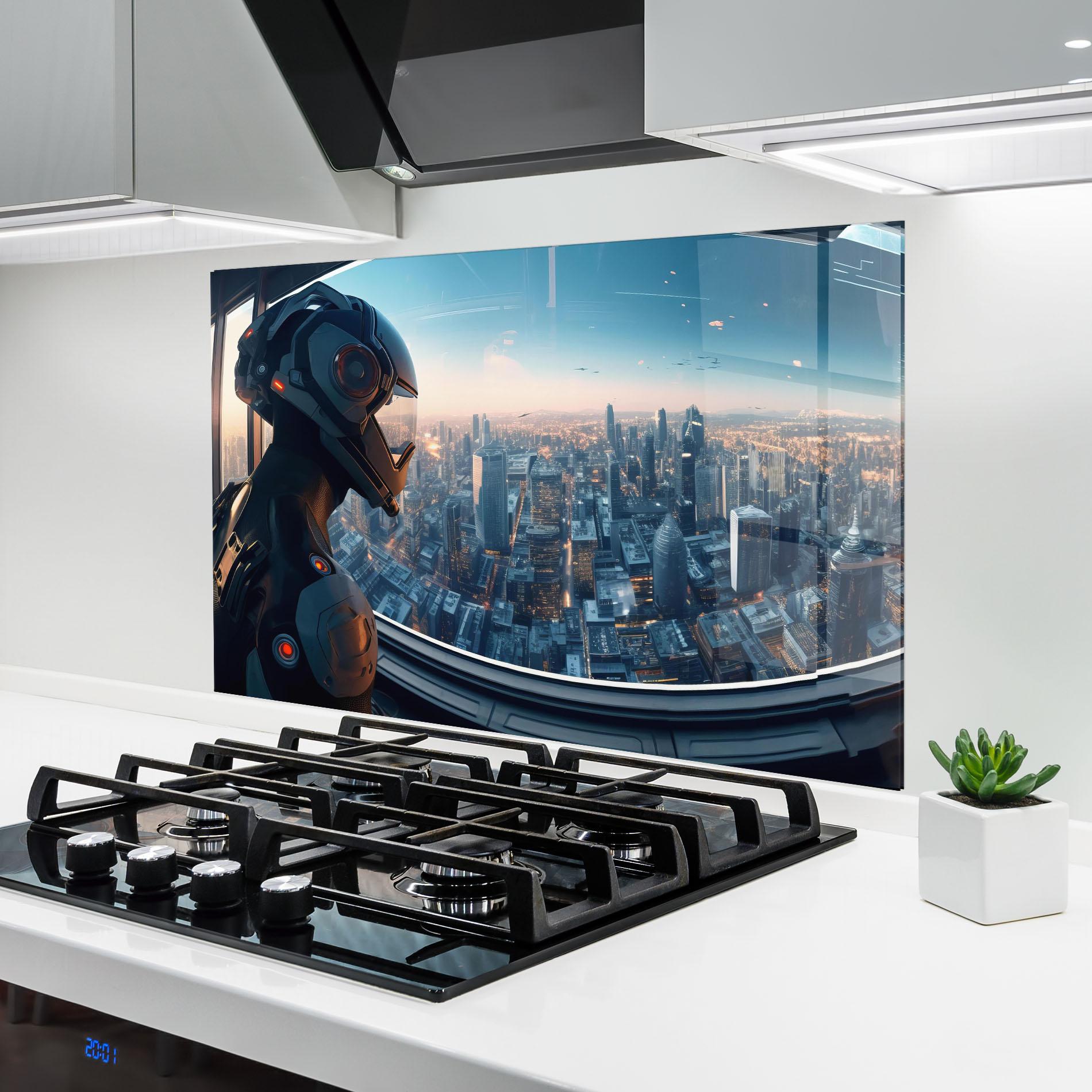 Panou Sticla Bucatarie Futuristic Robot mockup 6