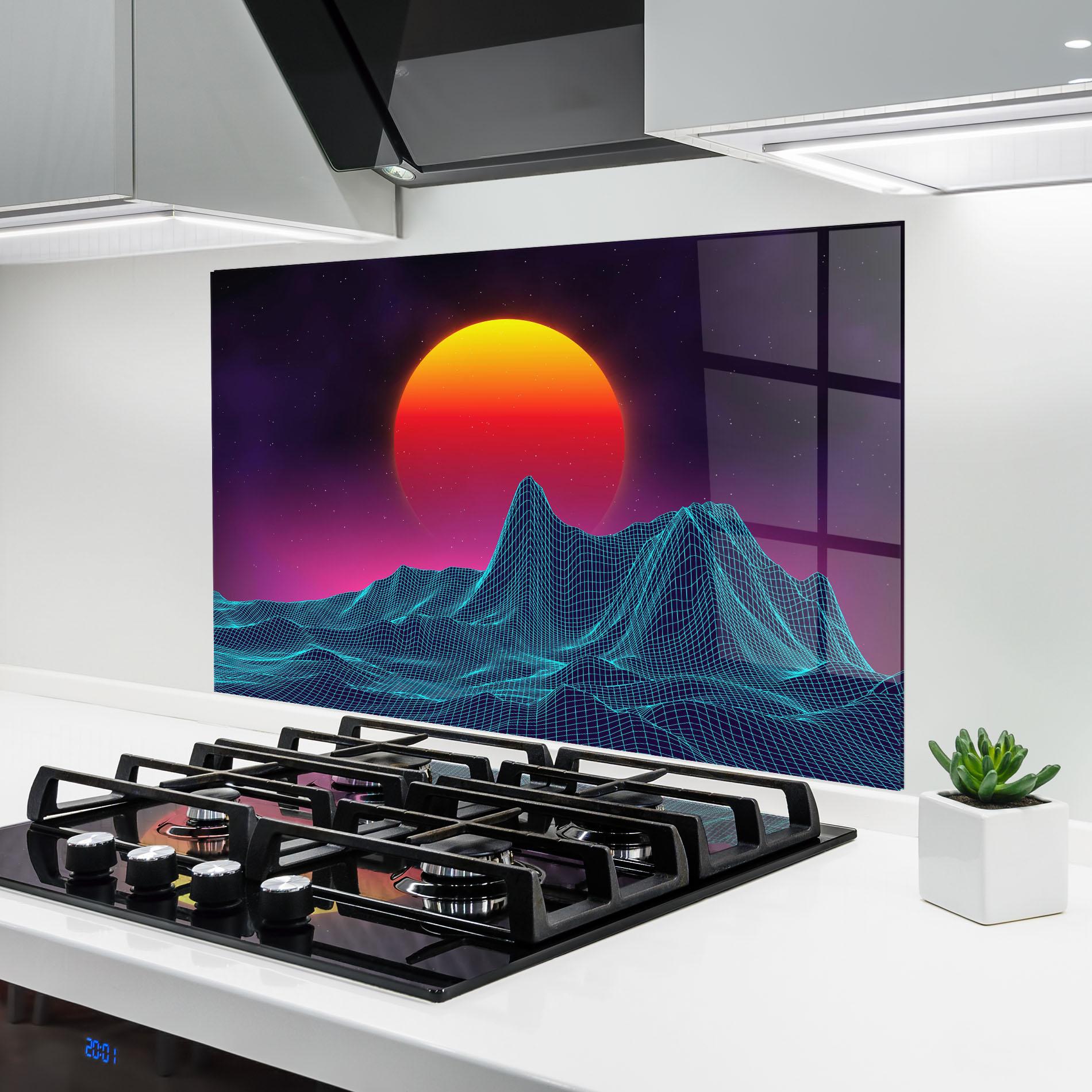 Panou Sticla Bucatarie Yellow Orange Planet mockup 6