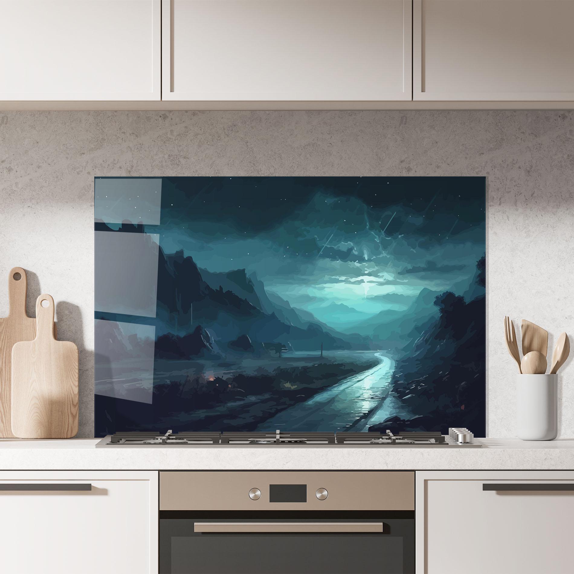 Panou Sticla Bucatarie Blue Universe mockup 7