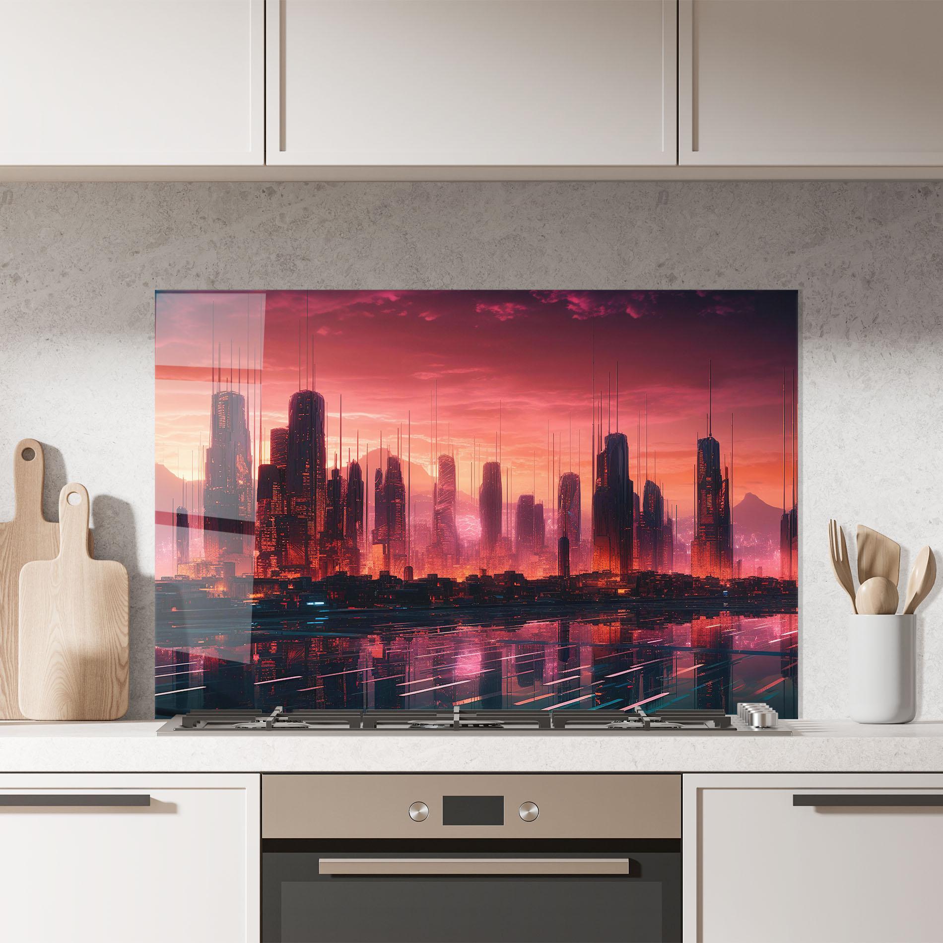 Panou Sticla Bucatarie Cityscape Tower mockup 7
