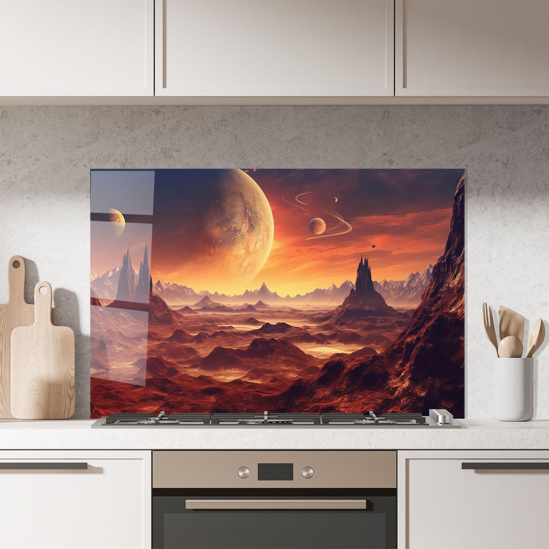 Panou Sticla Bucatarie Fiery Orange Sunset mockup 7