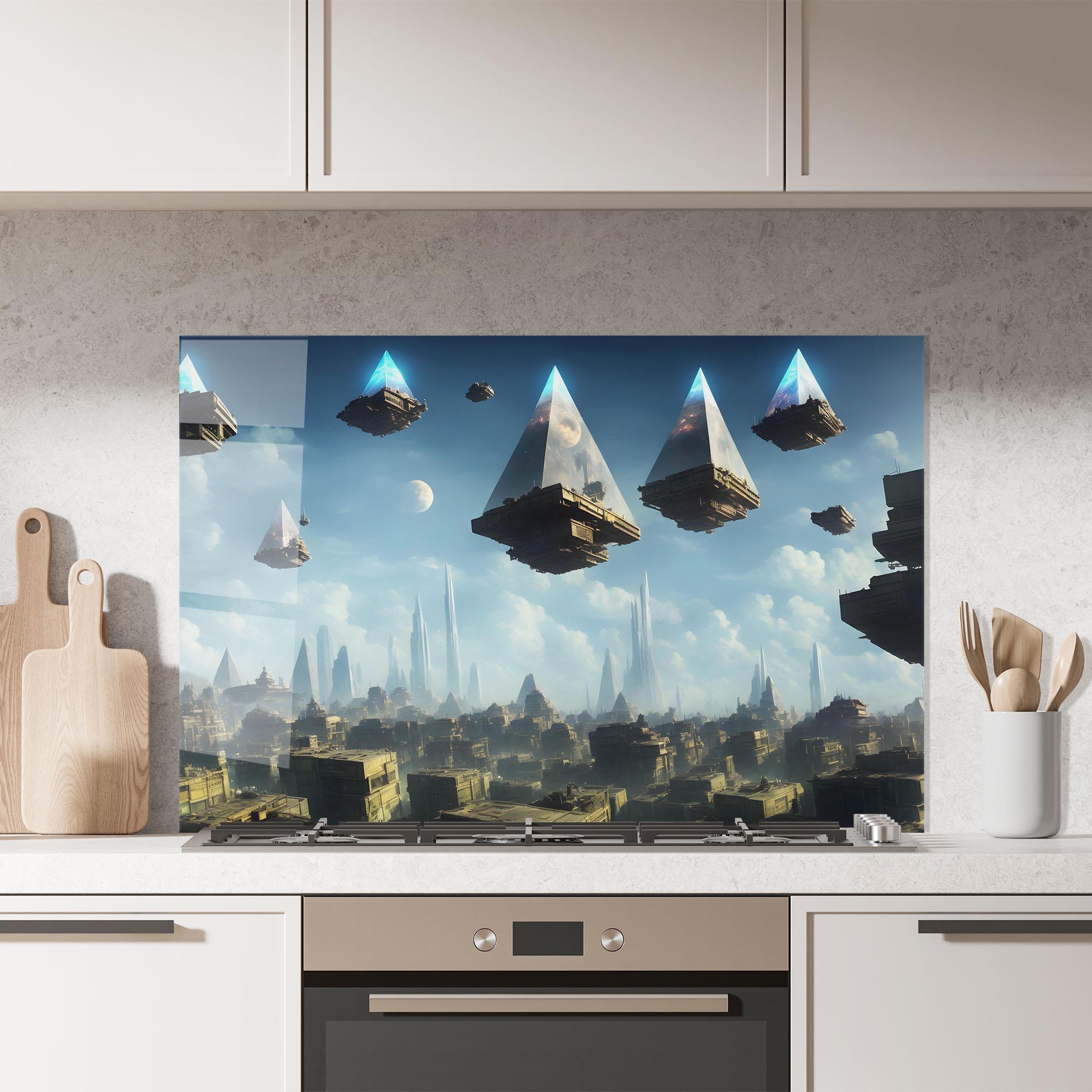 Panou Sticla Bucatarie Flying Piramids mockup 7