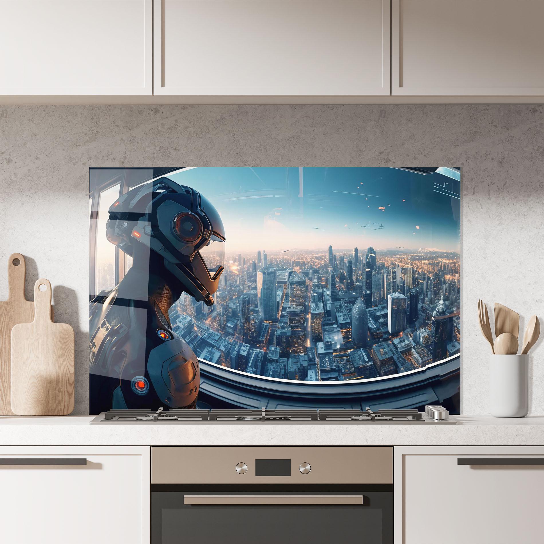 Panou Sticla Bucatarie Futuristic Robot mockup 7