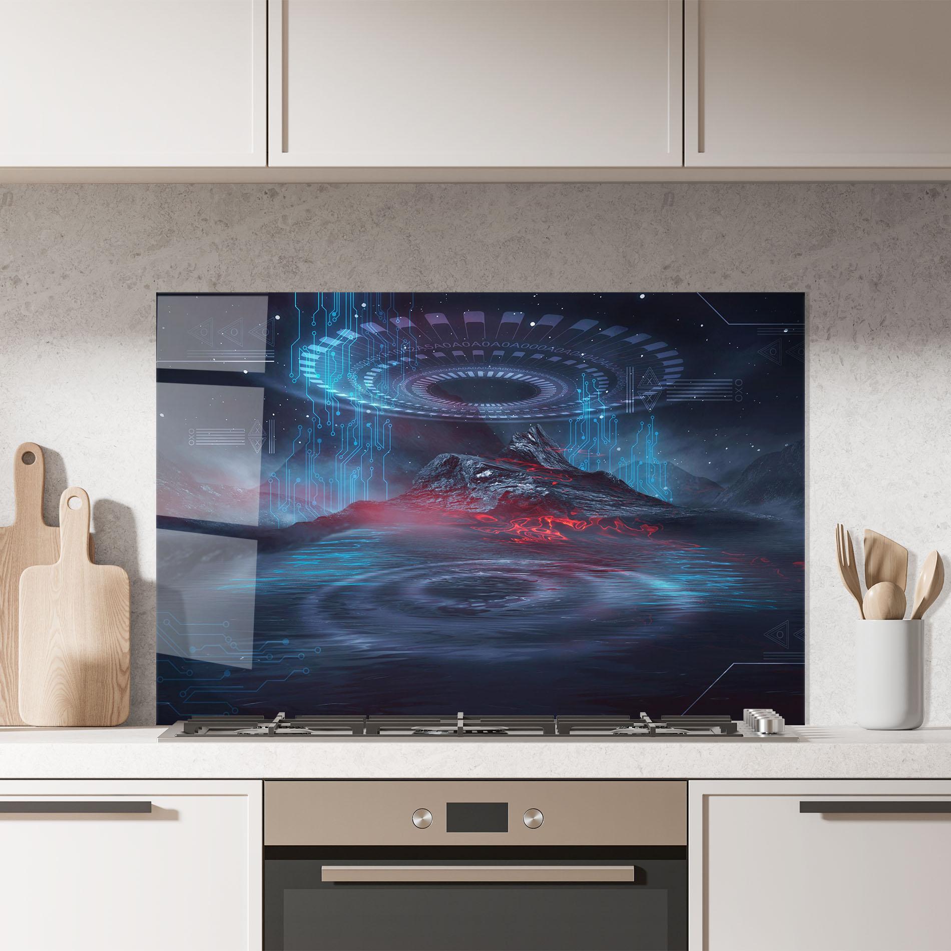 Panou Sticla Bucatarie Neon Space Galaxy mockup 7