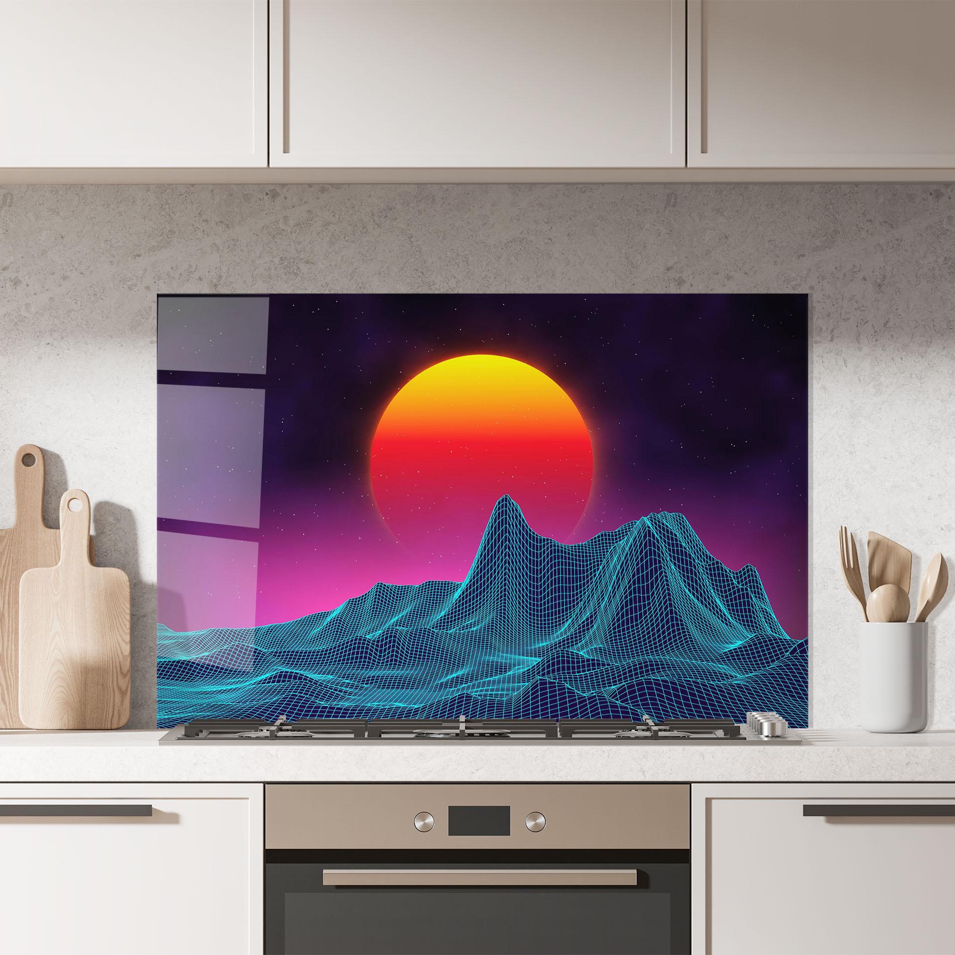 Panou Sticla Bucatarie Yellow Orange Planet mockup 7