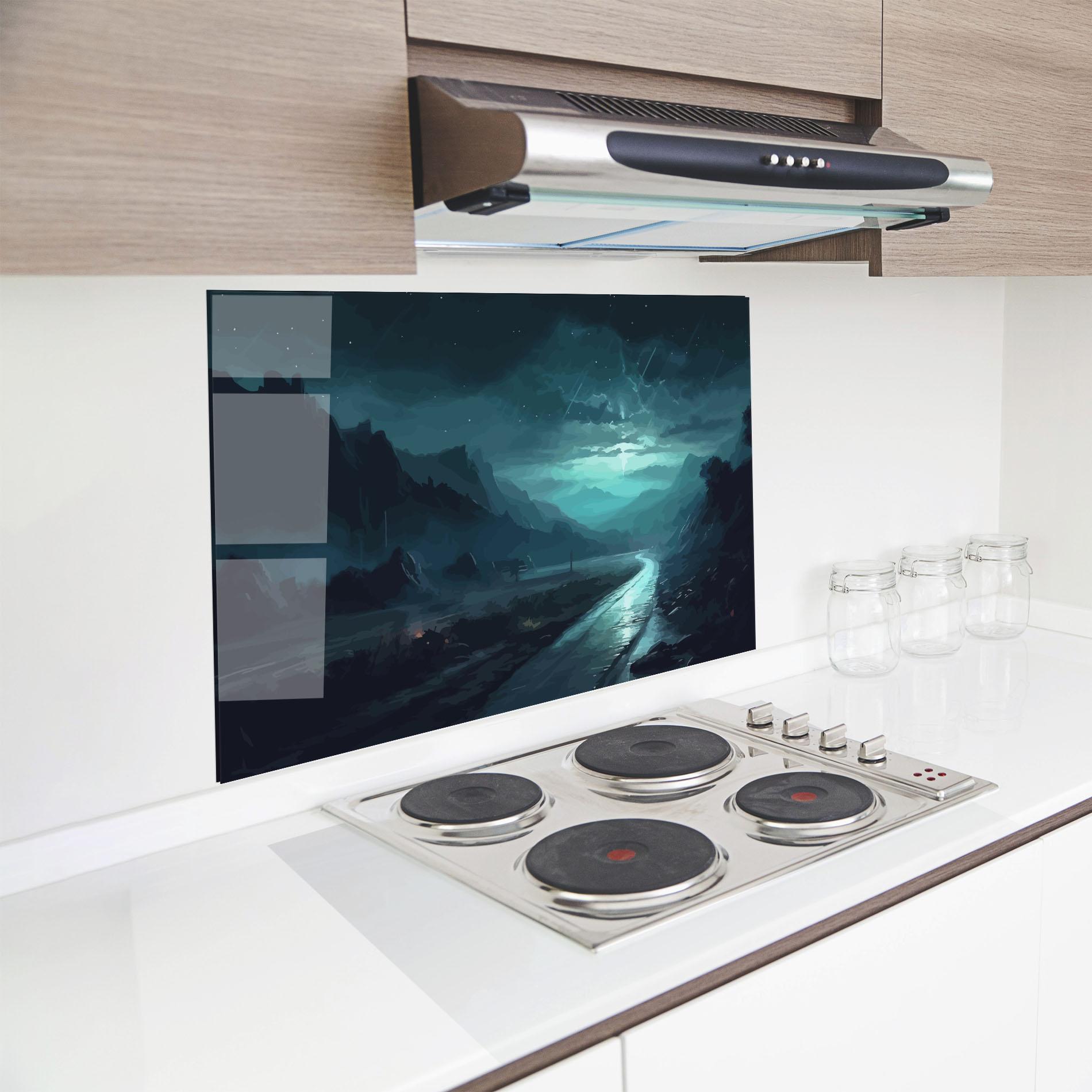 Panou Sticla Bucatarie Blue Universe mockup 8