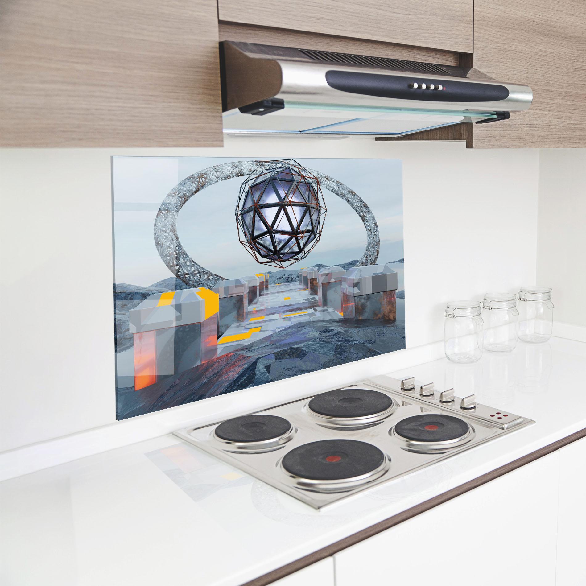 Panou Sticla Bucatarie Galactic Globe mockup 8