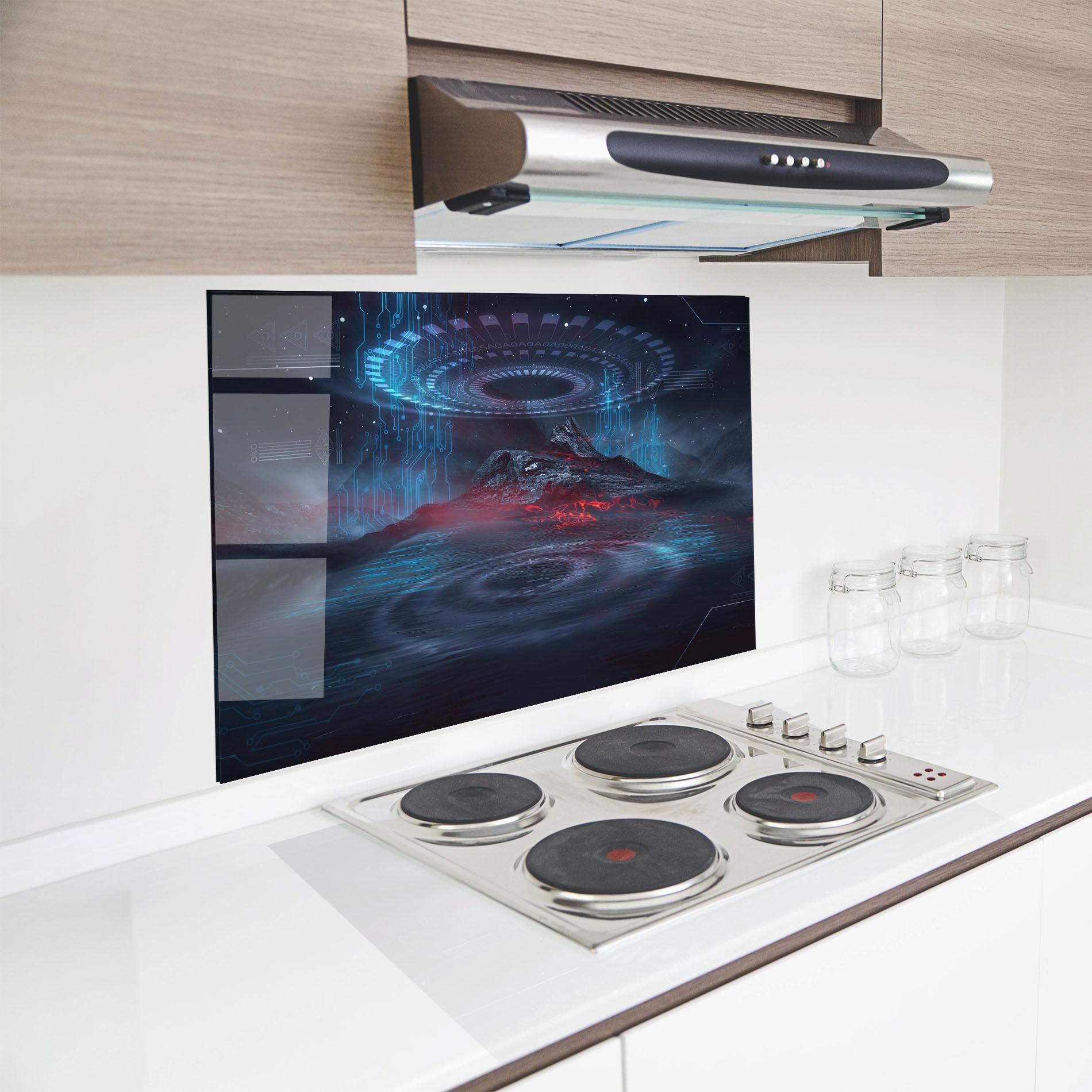 Panou Sticla Bucatarie Neon Space Galaxy mockup 8