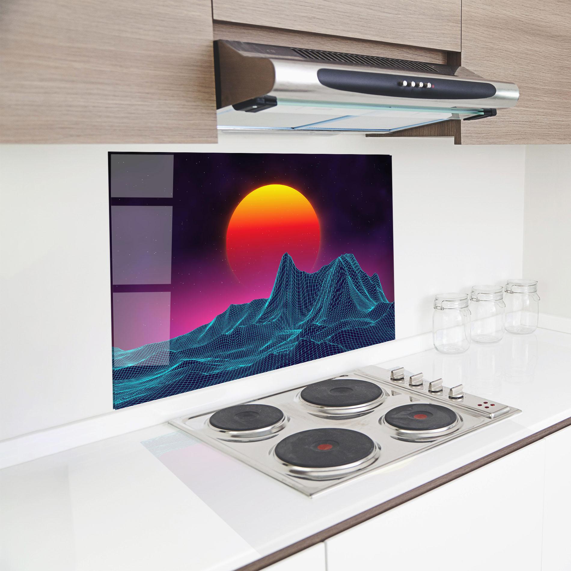 Panou Sticla Bucatarie Yellow Orange Planet mockup 8