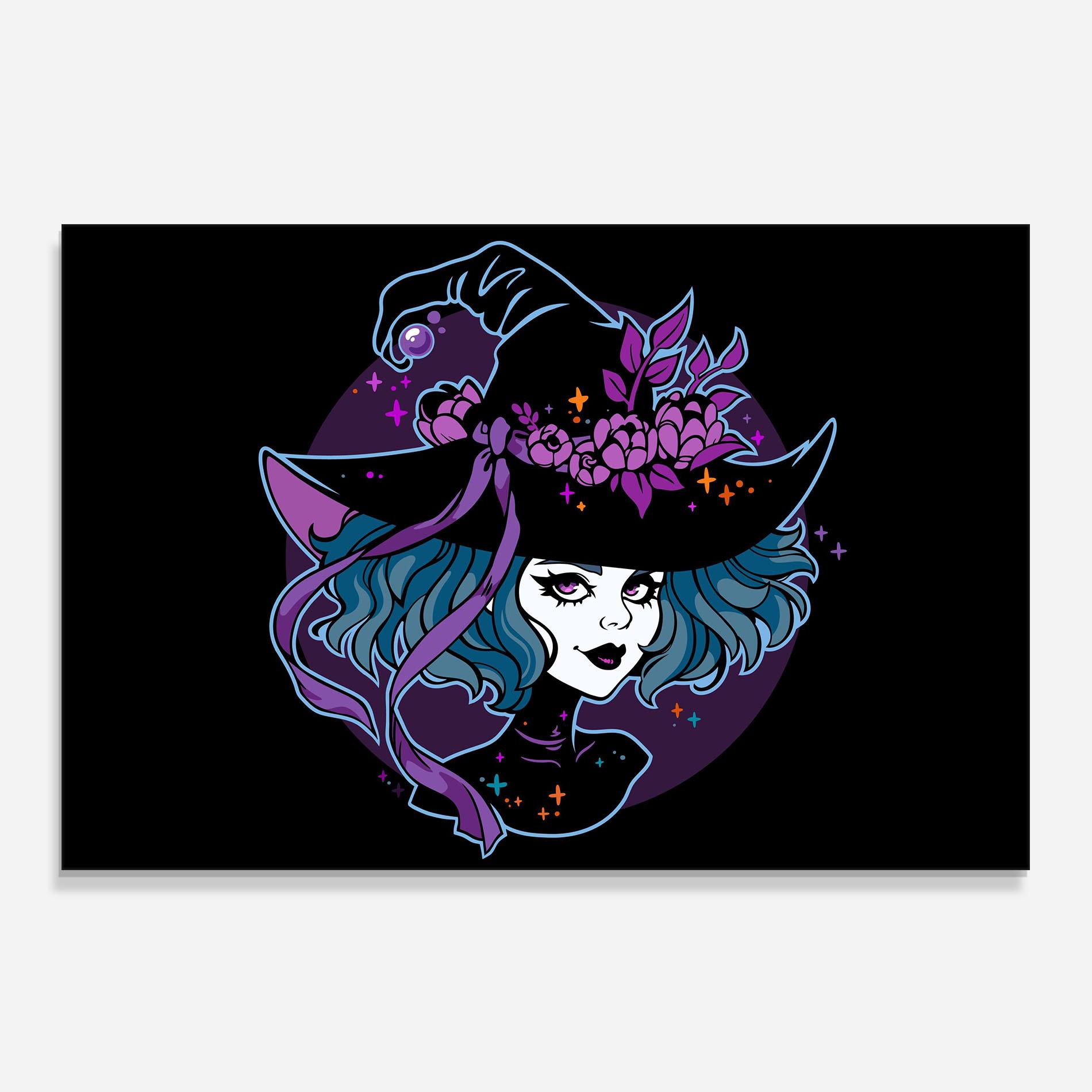 Panou Sticla Bucatarie Cute Purple Witch mockup 0